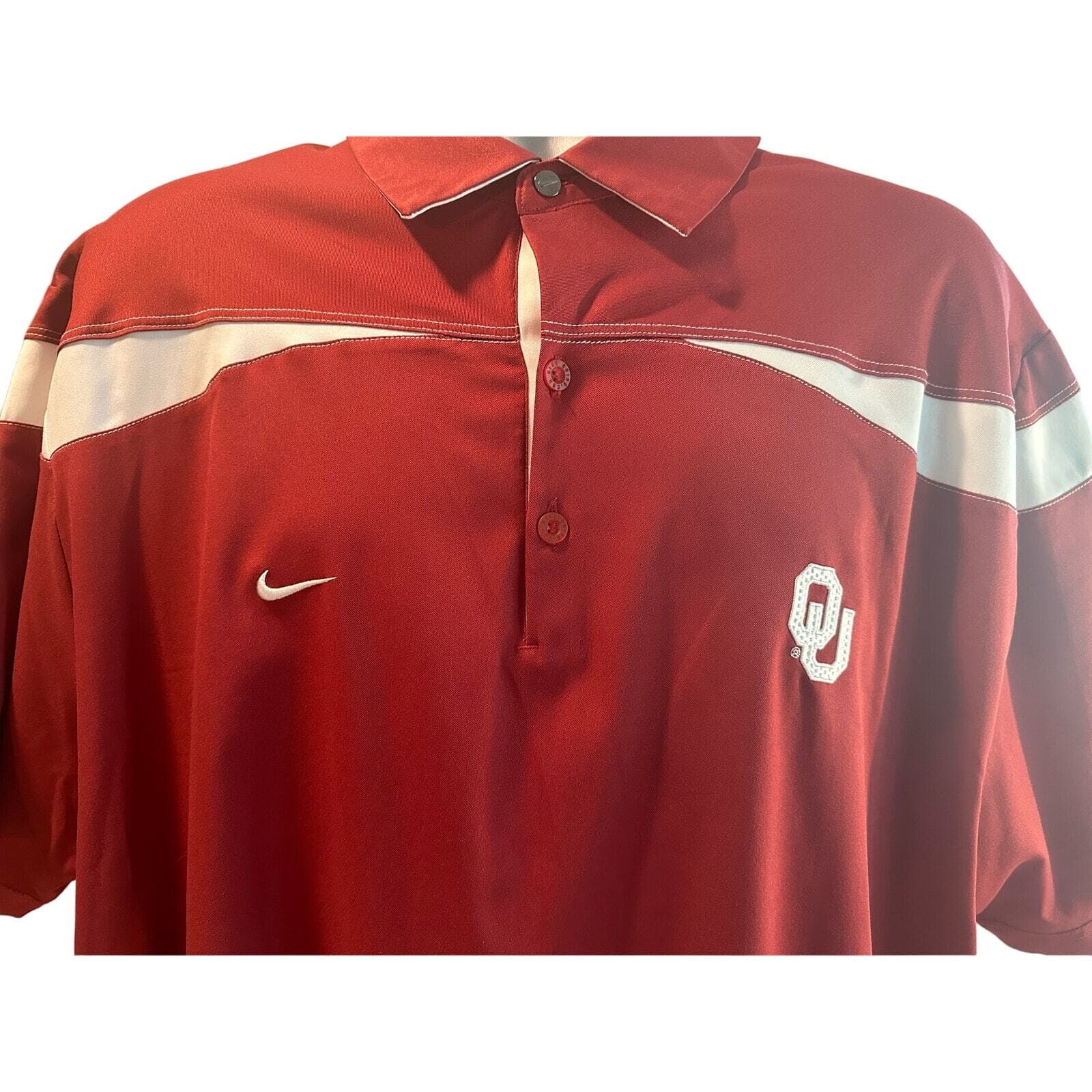 Nike Dri-fit University of Oklahoma Golf Shirt Maroon and White XL - Thumbnail 3