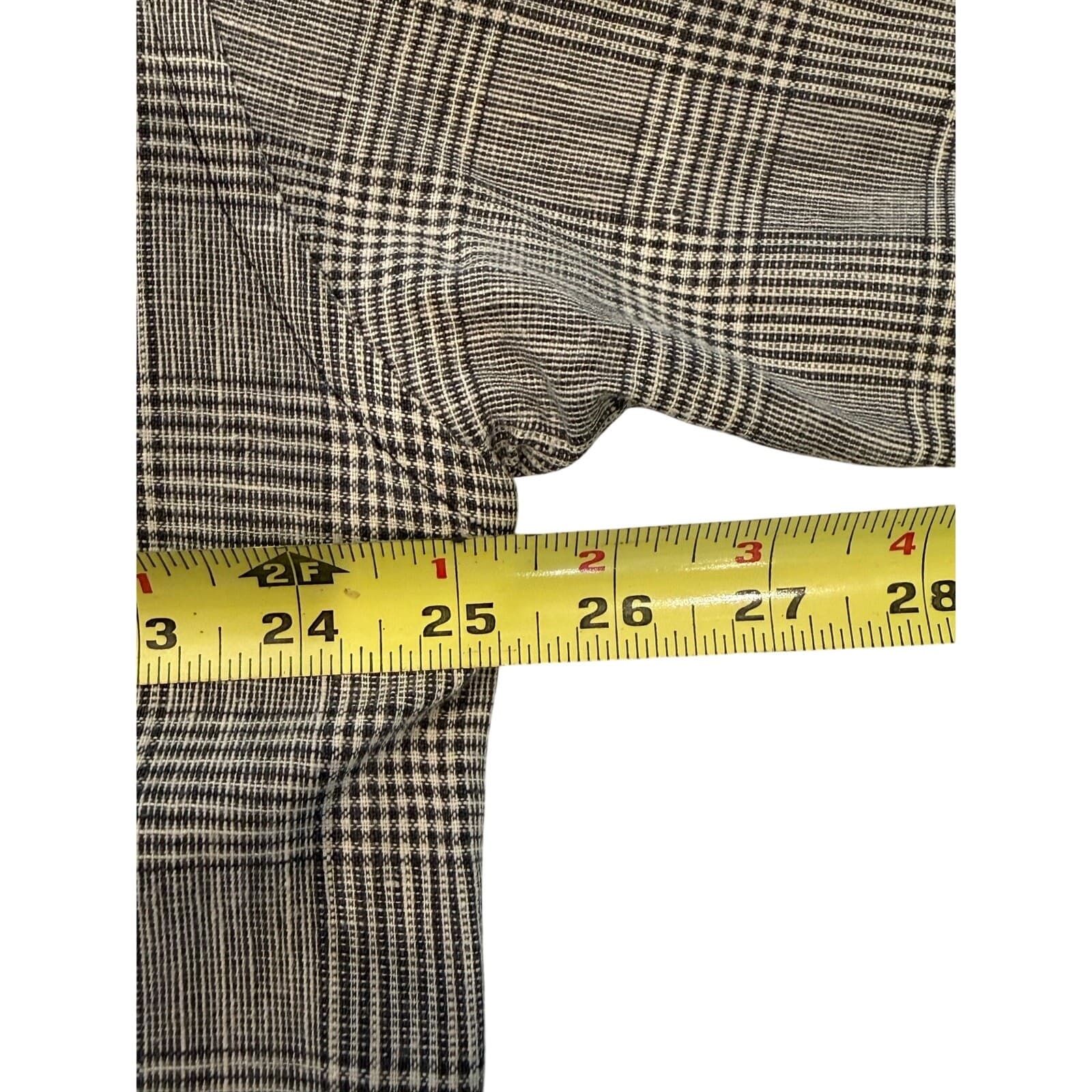 OSCC Mens Large Linen Cotton Plaid Short Sleeve Button Up Shirt Gray Beige - Thumbnail 5
