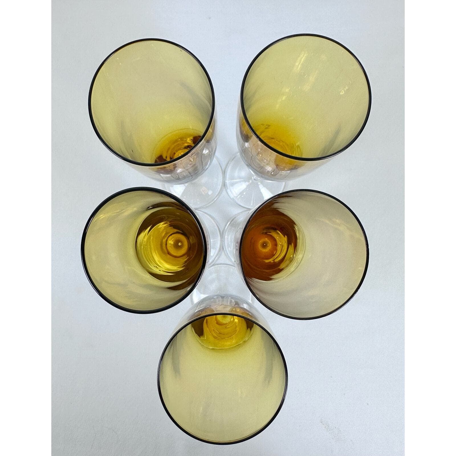 Elegant Amber 10” Champagne Flutes w Clear Stems Set of 5 Excellent Vintage - Thumbnail 5