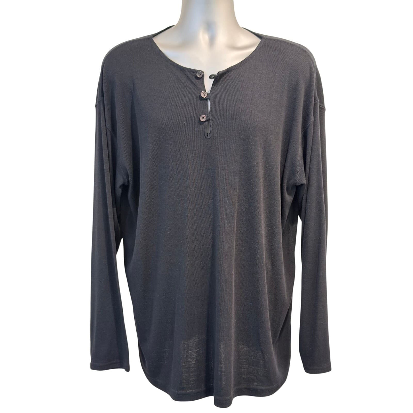Men's Black Long Sleeve Henley Knit Top / Tunic