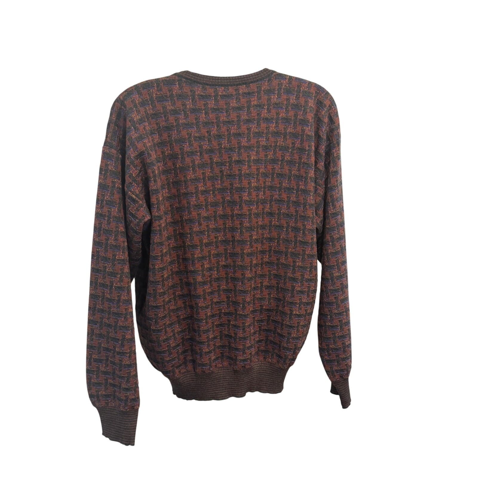Vintage Neiman Marcus XL Pure Wool Sweater Made in Uruguay Geometric Knit USA - Thumbnail 2