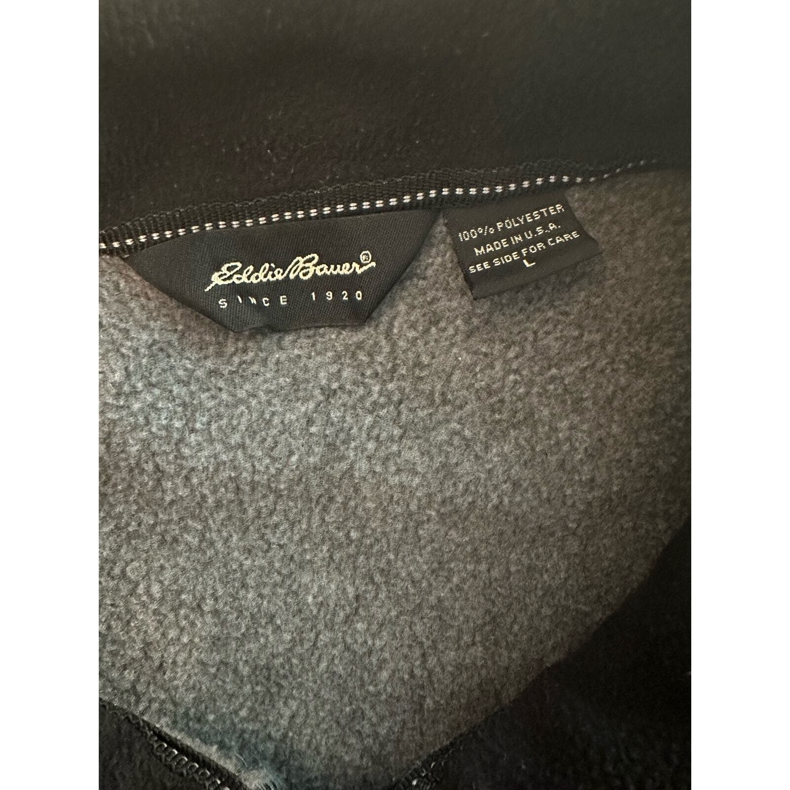 Eddie Bauer Mens L Gray and Black Polartek Fleece Full Zip Vest - Thumbnail 4