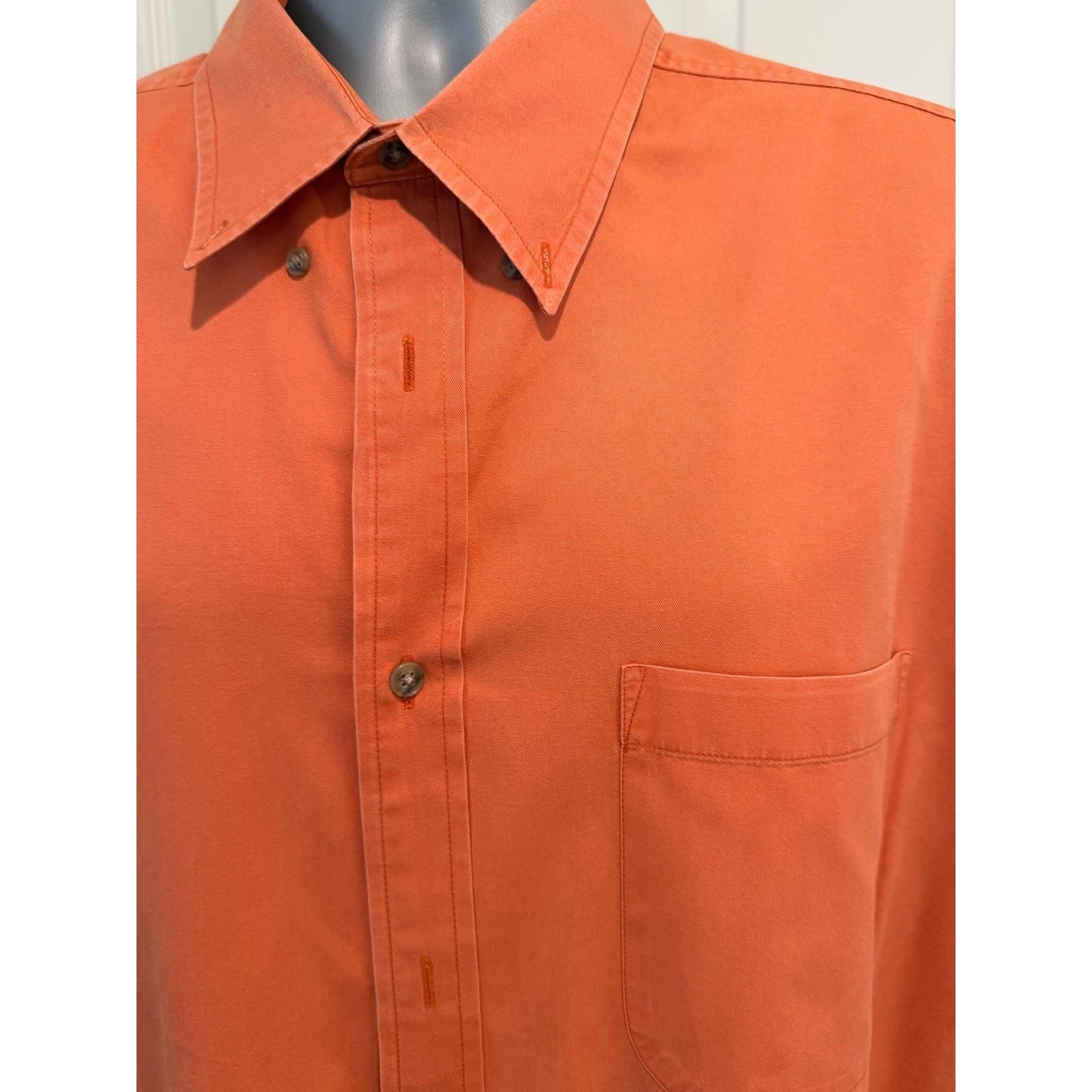 John Ashford Mens XL Salmon Orange 100% Cotton Long Sleeve Shirt Pocket - Thumbnail 2