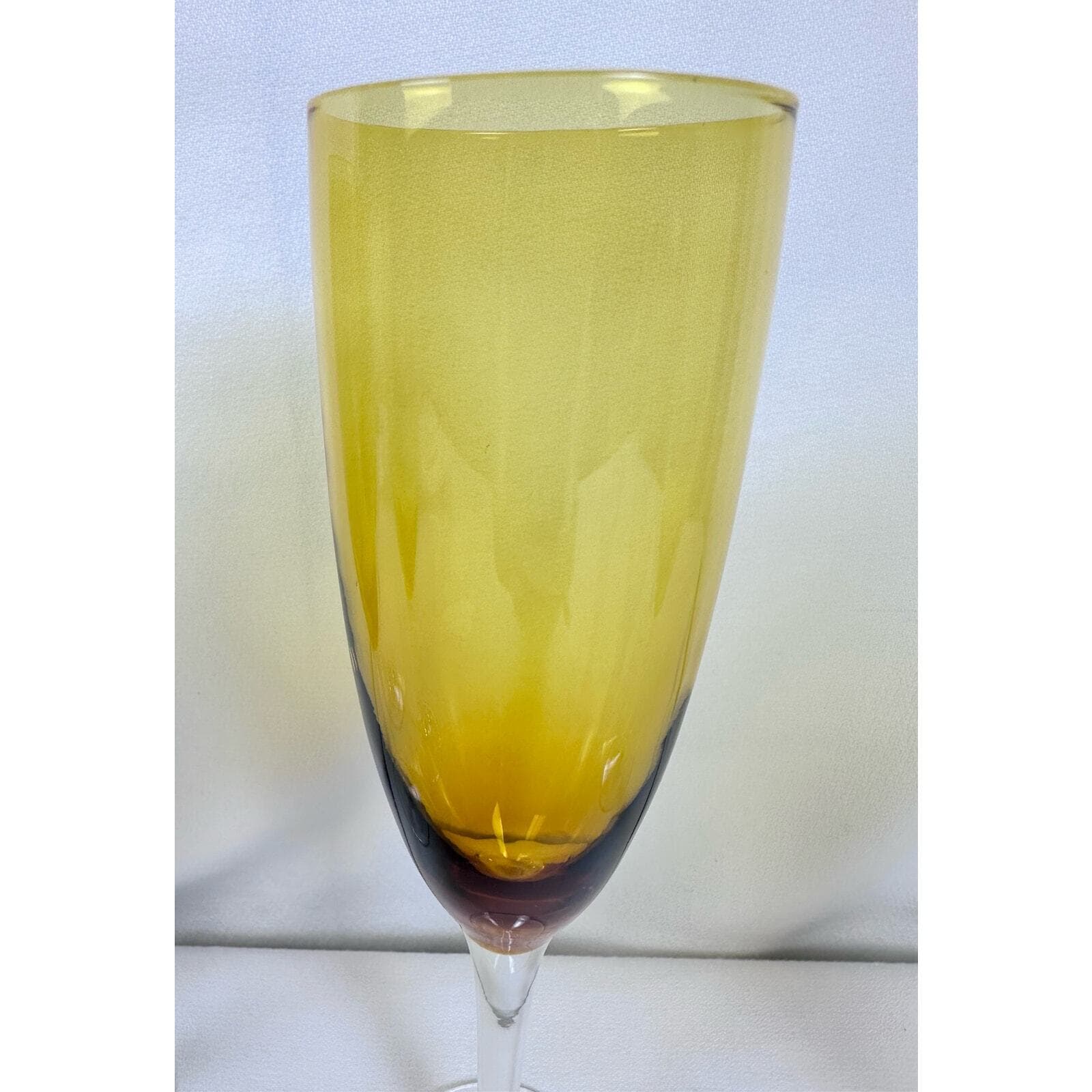 Elegant Amber 10” Champagne Flutes w Clear Stems Set of 5 Excellent Vintage - Thumbnail 3