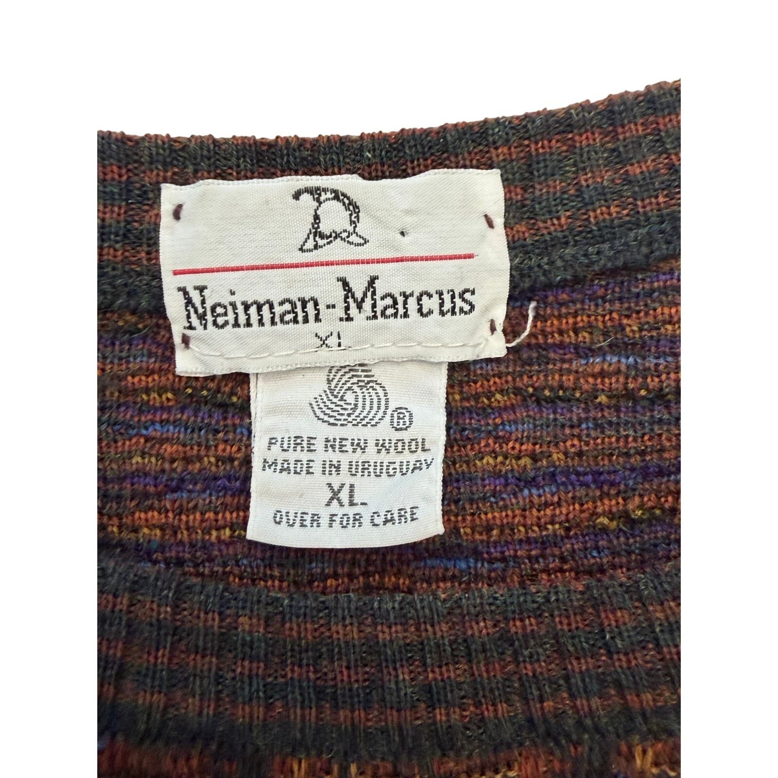 Vintage Neiman Marcus XL Pure Wool Sweater Made in Uruguay Geometric Knit USA - Thumbnail 3