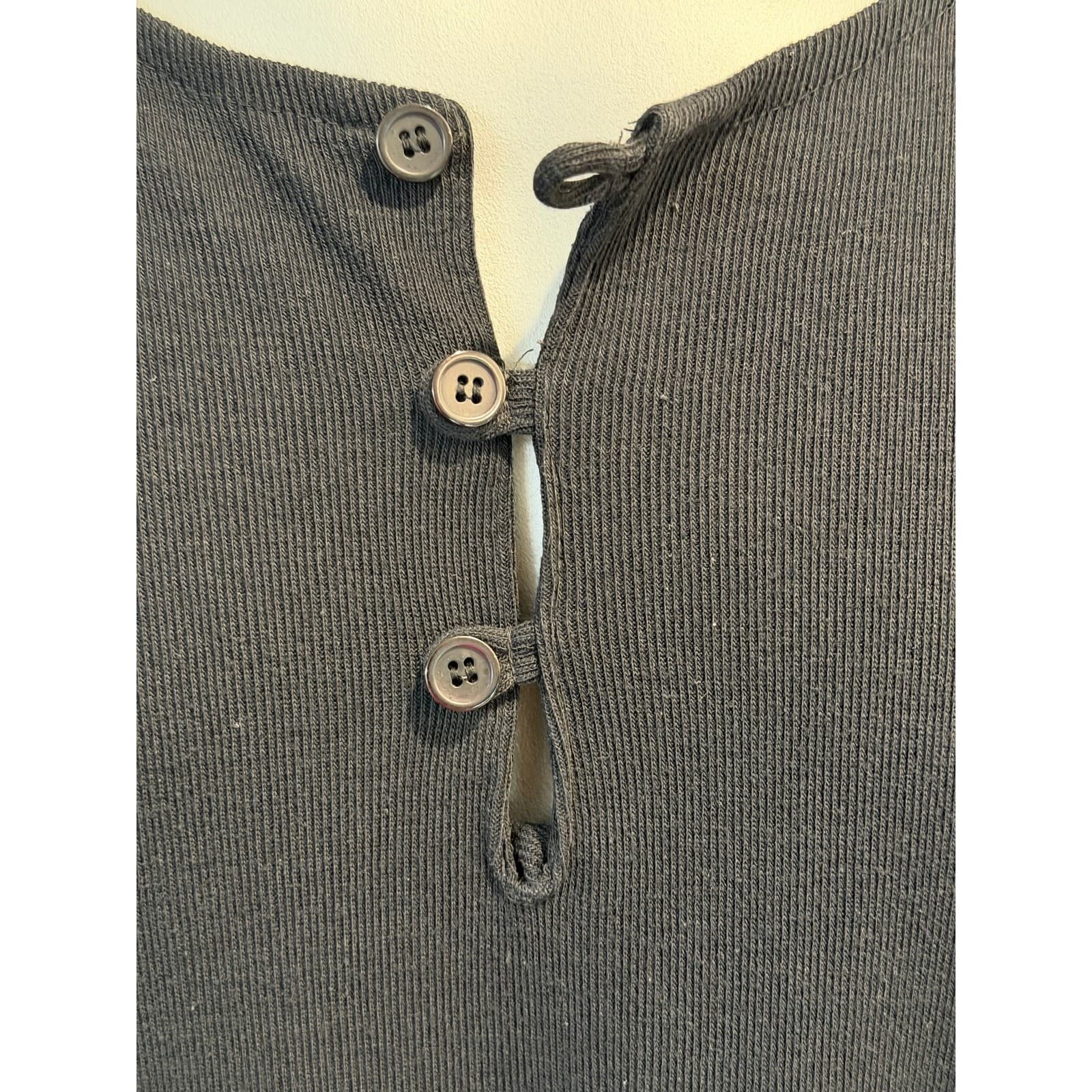 Men's Black Long Sleeve Henley Knit Top / Tunic - Thumbnail 2