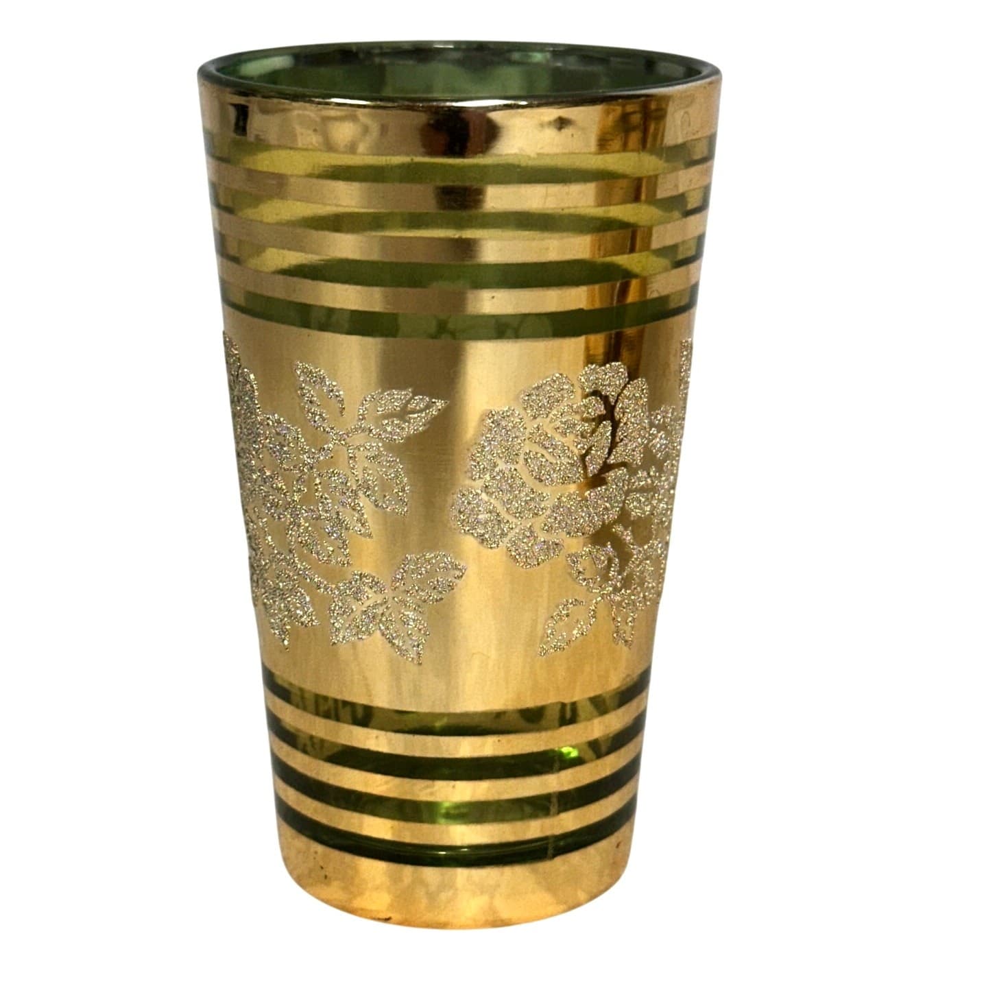 Dynasty Crown 1960's Emerald Green Glass Gold Overlay 6 oz Tumblers-Set of 5 - Thumbnail 4