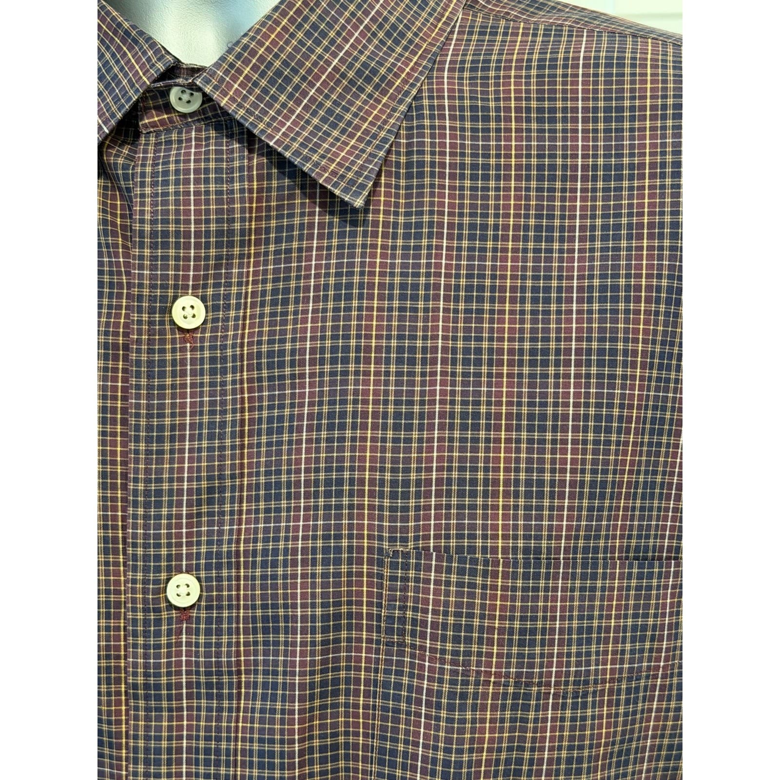 Daniel Cremieux Classics XL Burgundy Navy Plaid Button Shirt Fine Italian Fabric - Thumbnail 2