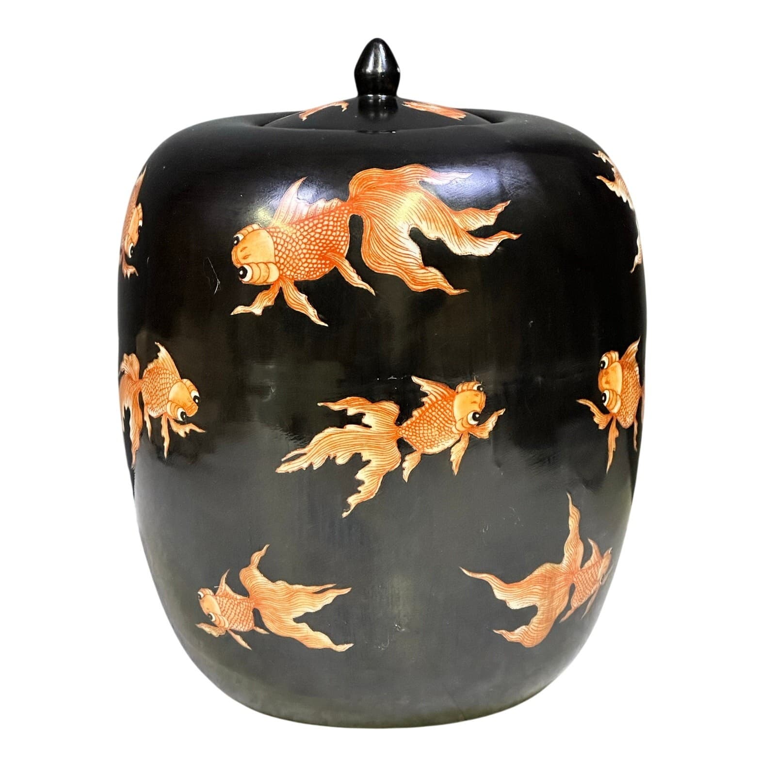 Black Noire Painted Porcelain Ginger Jar Goldfish Style of the Jiaqing Period - Thumbnail 5
