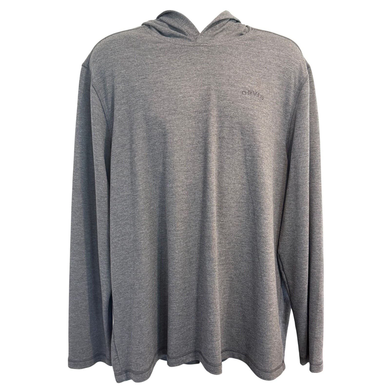 Orvis Men's XXL Gray Performance Hooded Long Sleeve Pullover Shirt Stretch