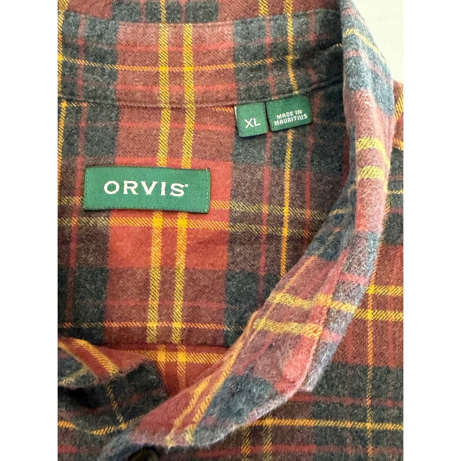 Orvis Luxury Flannel Shirt Mens XL Red Plaid Button Down 100% Cotton - Thumbnail 4
