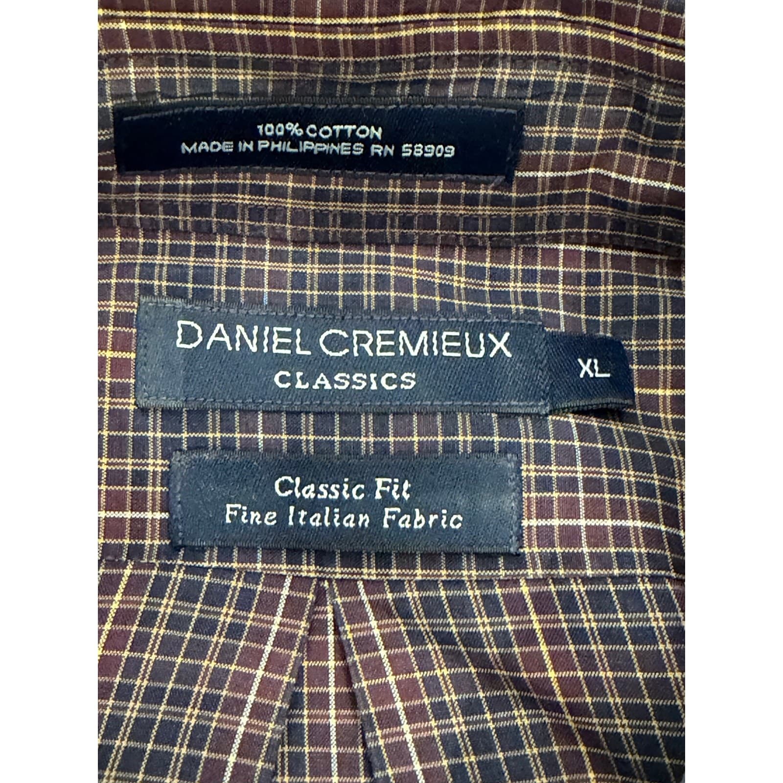 Daniel Cremieux Classics XL Burgundy Navy Plaid Button Shirt Fine Italian Fabric - Thumbnail 4