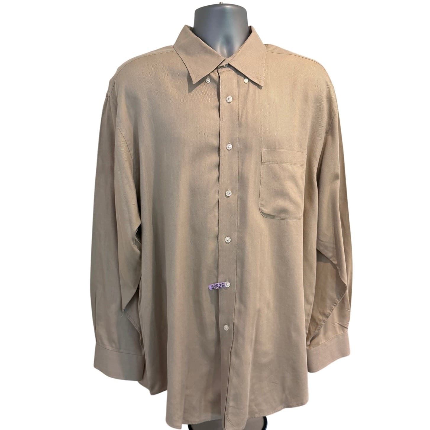 Turnbury XL Beige Tan Button Down Shirt Men's Long Sleeve 100% Cotton Twill