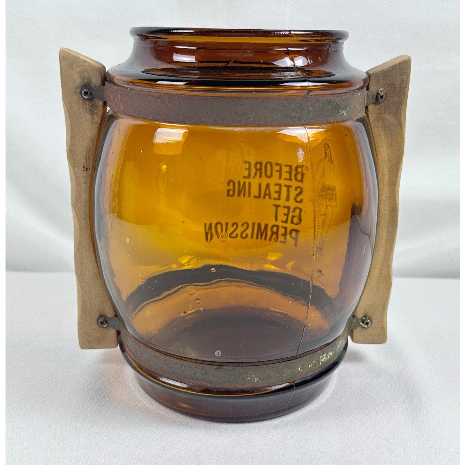 Brown Amber Snack Cookie Barrel Jar No lid Vintage - Thumbnail 6