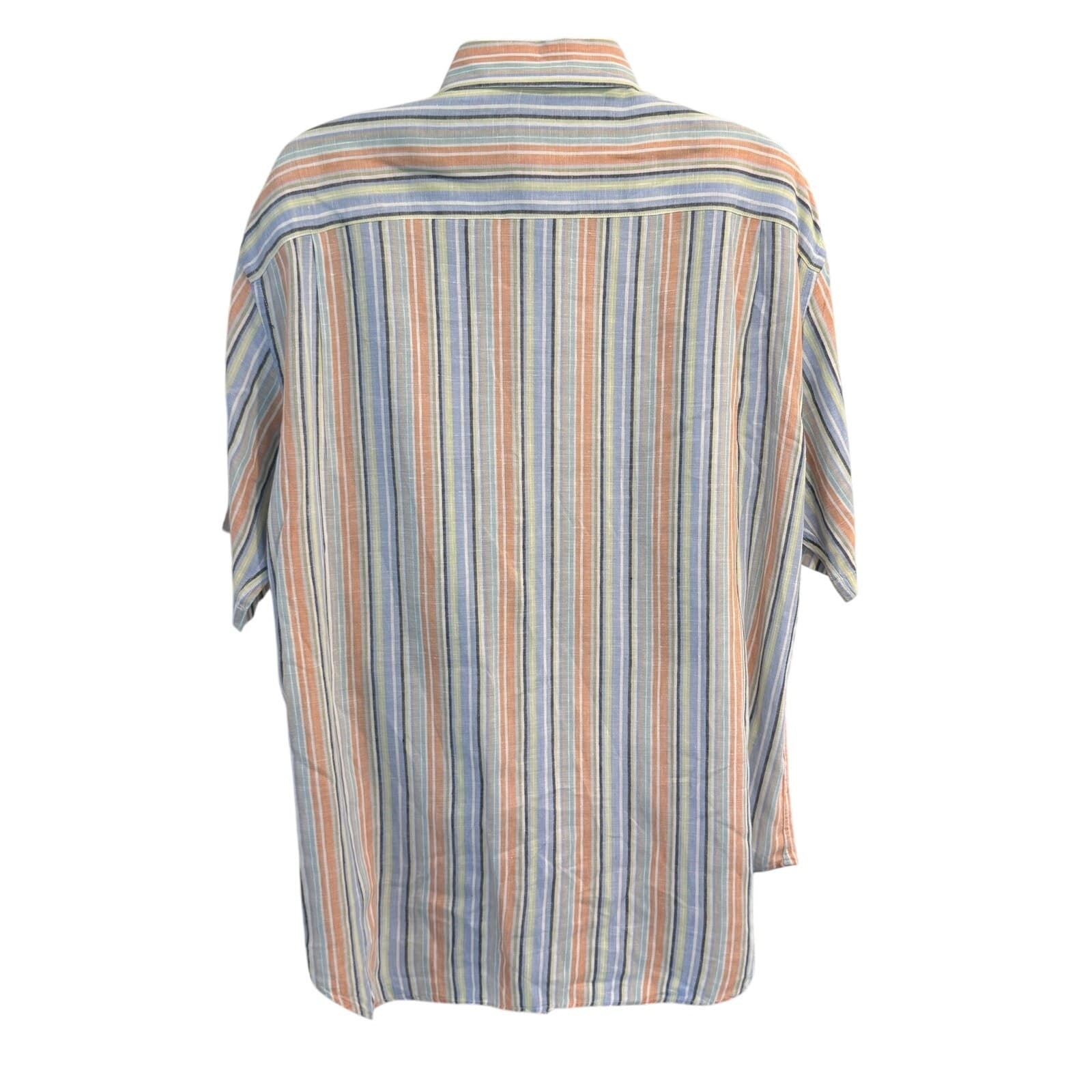 Jos. A. Bank XL 100% Linen Shirt Blue Orange Striped Short Sleeve Button Up - Thumbnail 3
