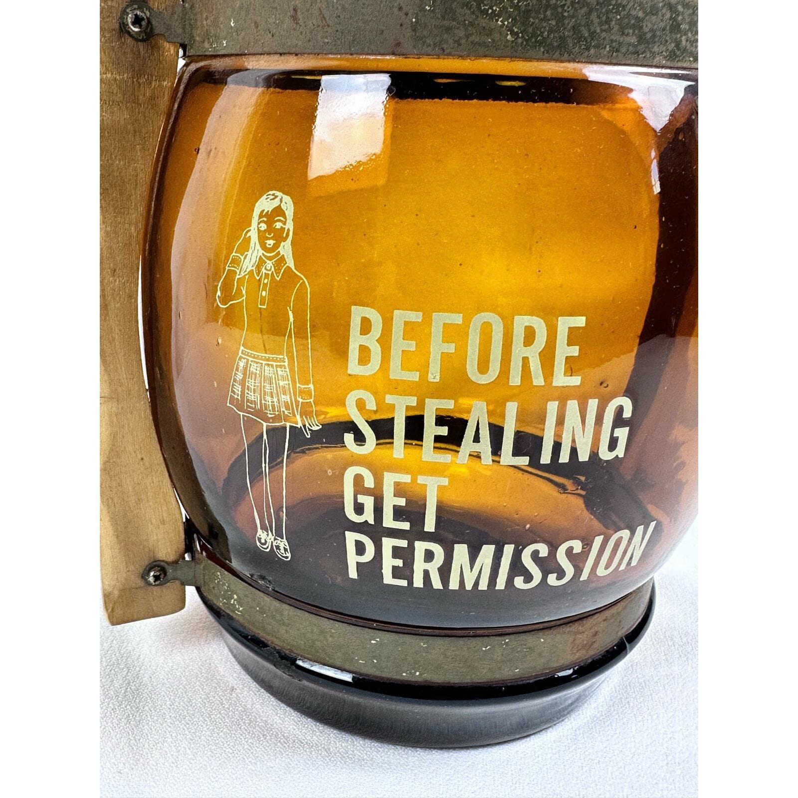 Brown Amber Snack Cookie Barrel Jar No lid Vintage - Thumbnail 2