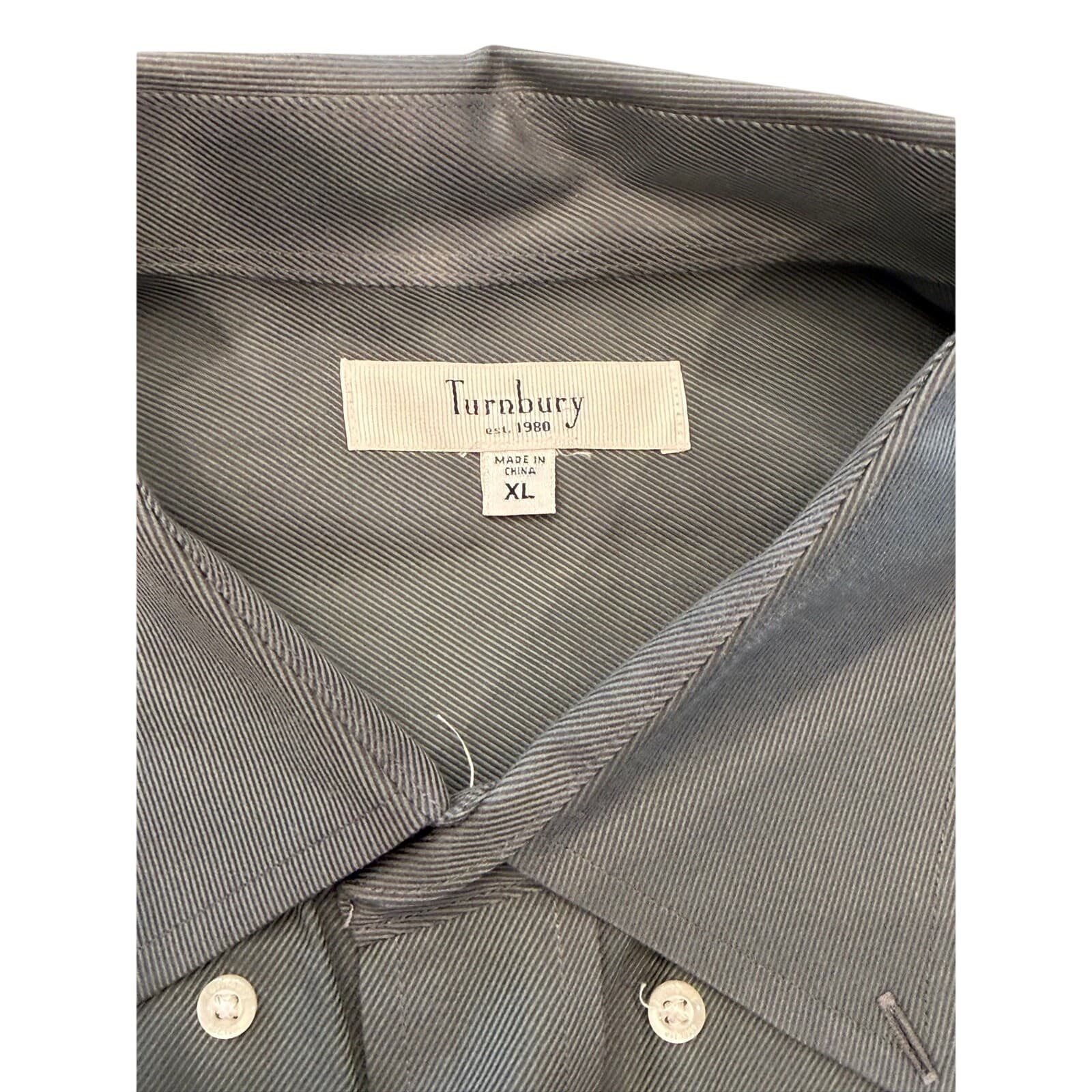 Turnbury XL Gray Twill Button Down Shirt Men's 100% Cotton Long Sleeve Pocket - Thumbnail 4
