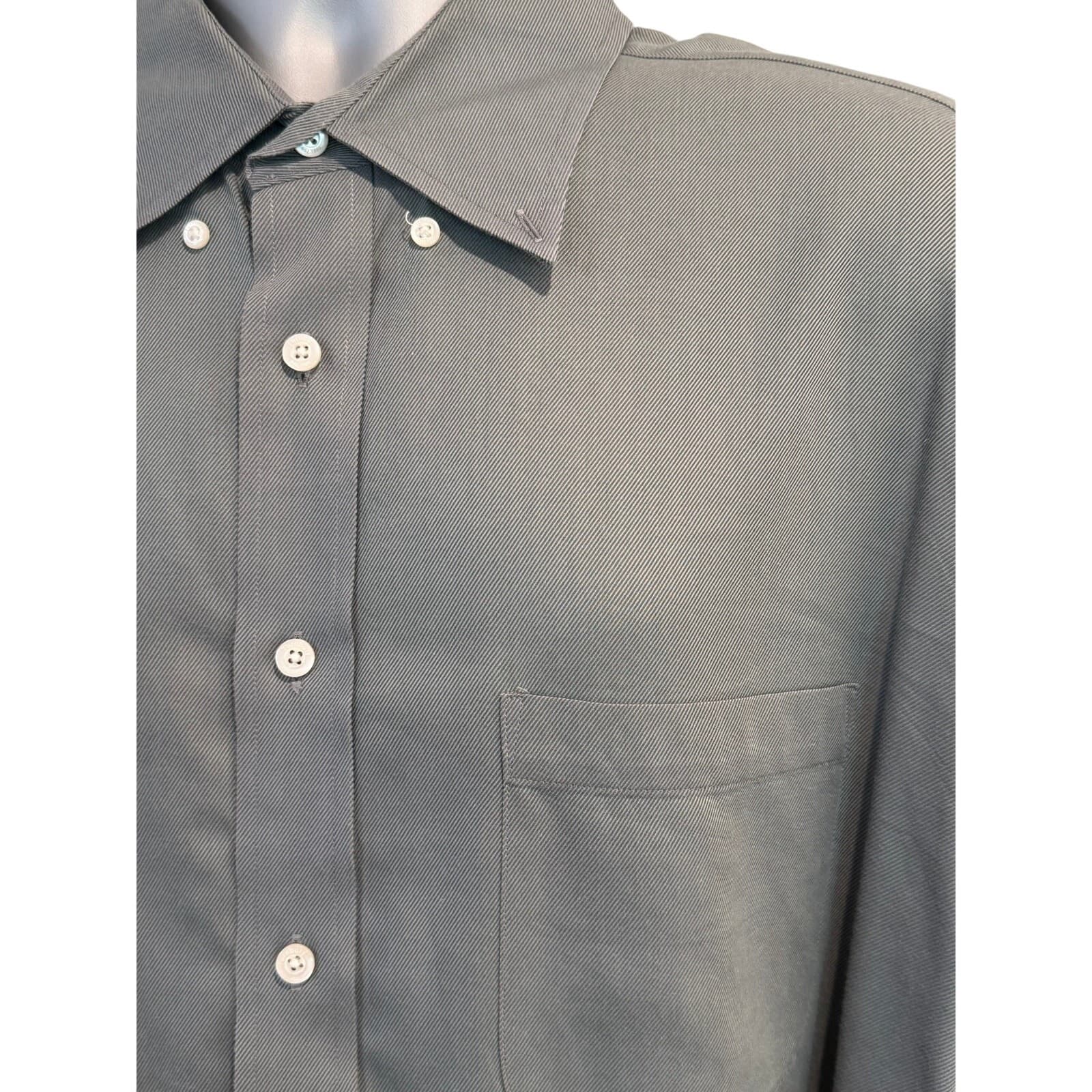 Turnbury XL Gray Twill Button Down Shirt Men's 100% Cotton Long Sleeve Pocket - Thumbnail 2