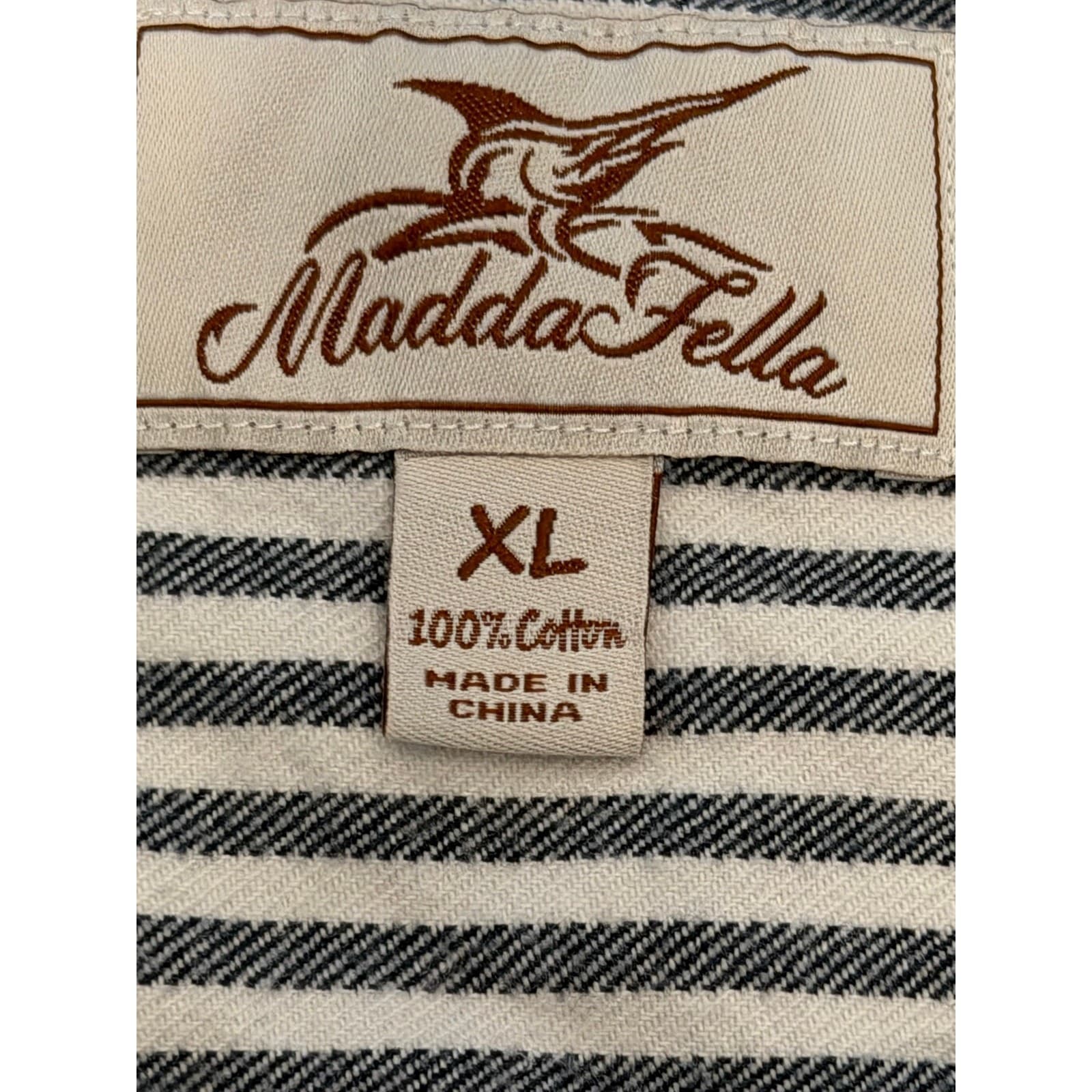 Madda Fella Men's XL Black White Striped Henley Shirt 100% Cotton Long Sleeve - Thumbnail 5