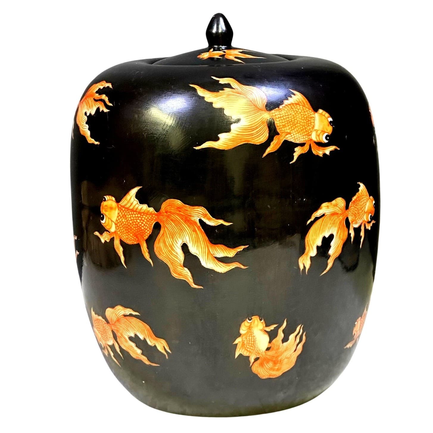 Black Noire Painted Porcelain Ginger Jar Goldfish Style of the Jiaqing Period - Thumbnail 3
