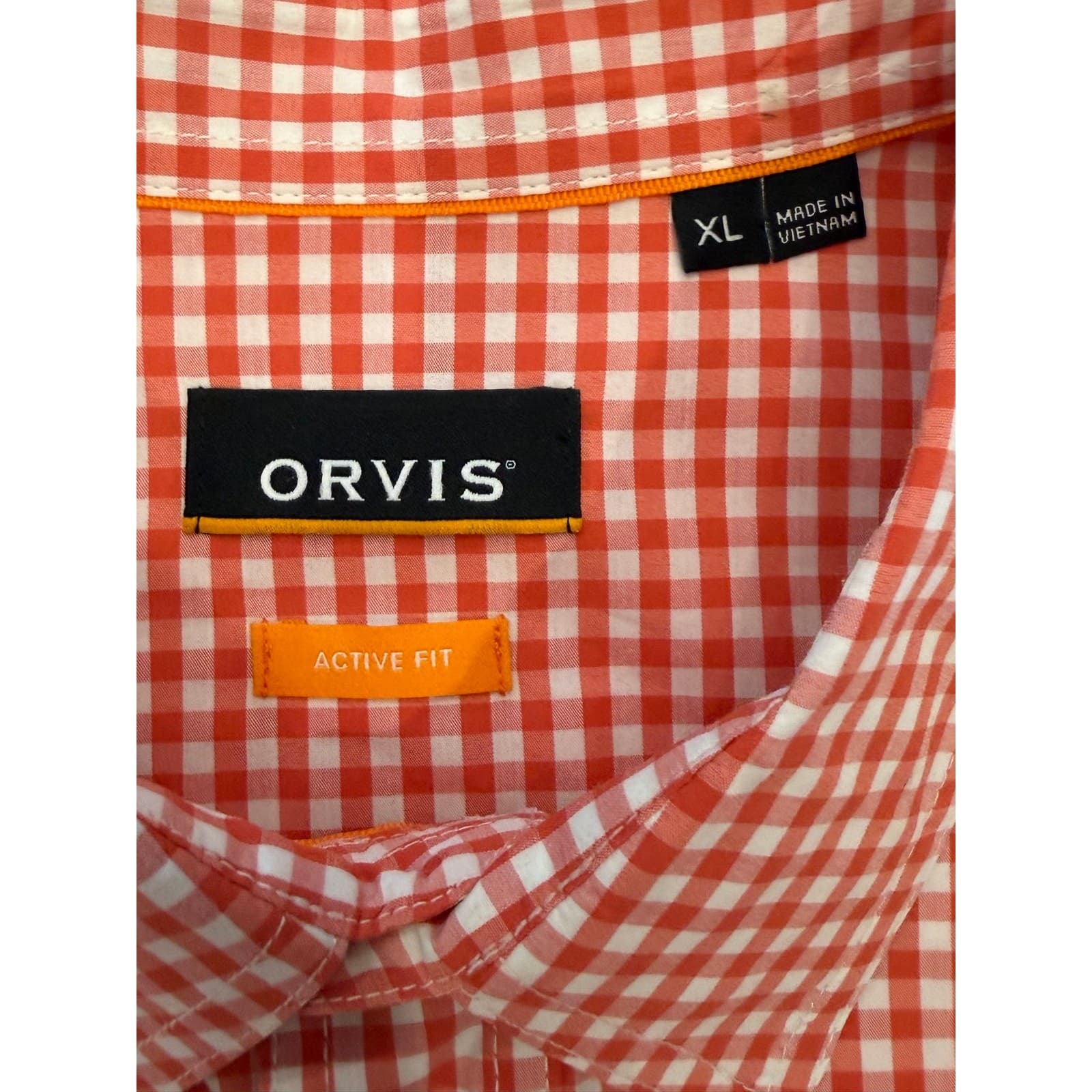 Orvis Active Fit XL Orange White Gingham Button Front Fishing Shirt Mens XL - Thumbnail 4