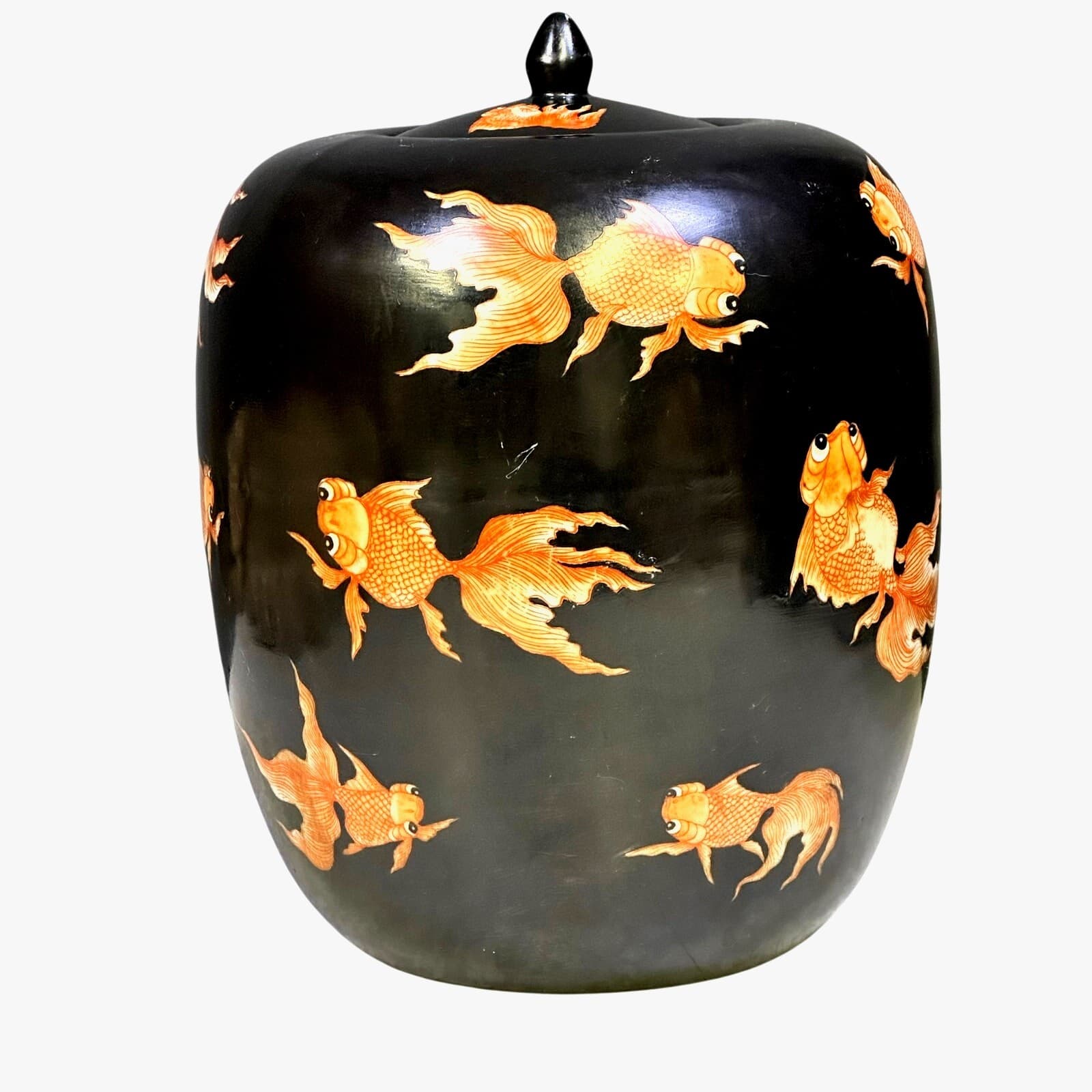 Black Noire Painted Porcelain Ginger Jar Goldfish Style of the Jiaqing Period - Thumbnail 6