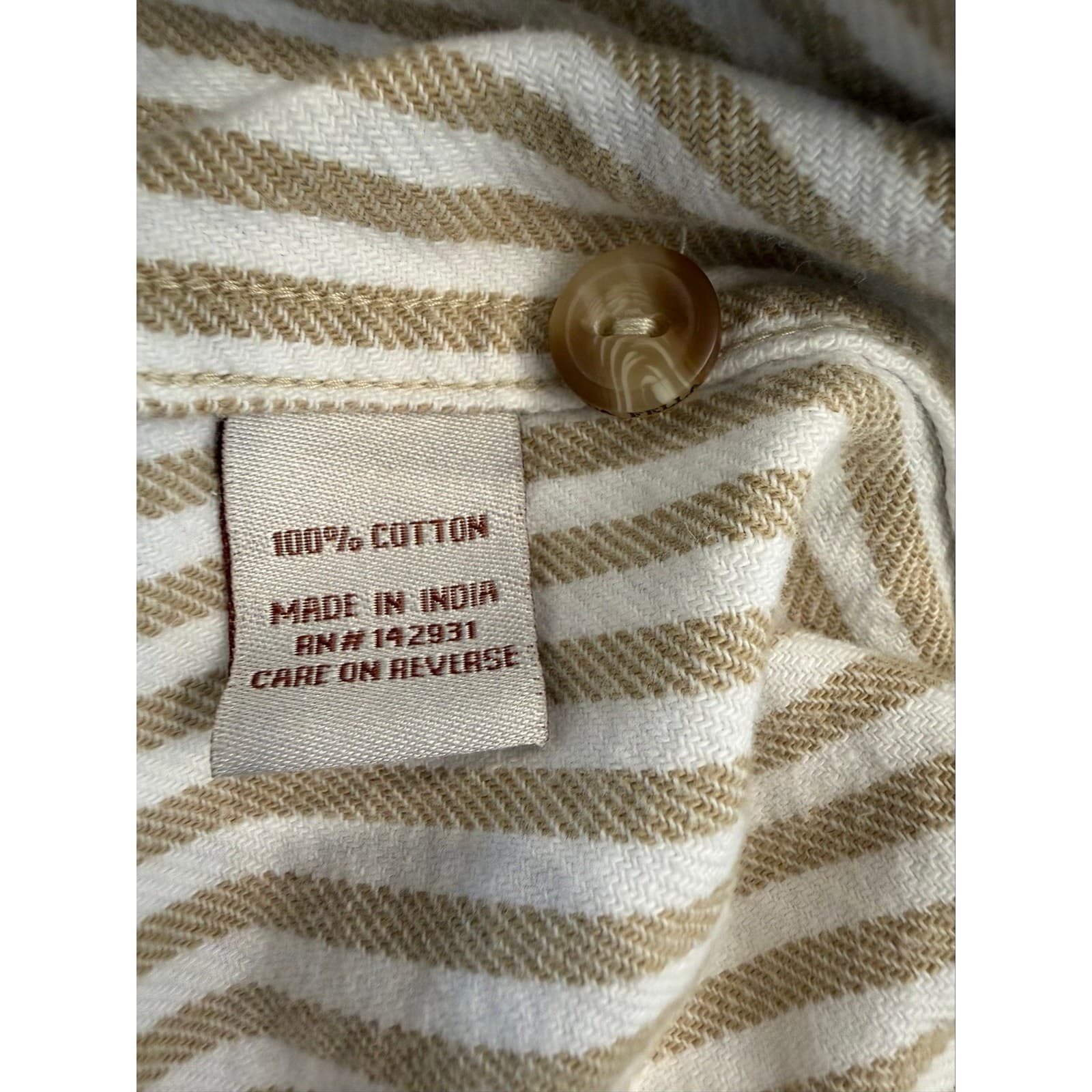 Madda Fella XL Tan White Stripe Long Sleeve Henley Shirt Cotton Key West - Thumbnail 6