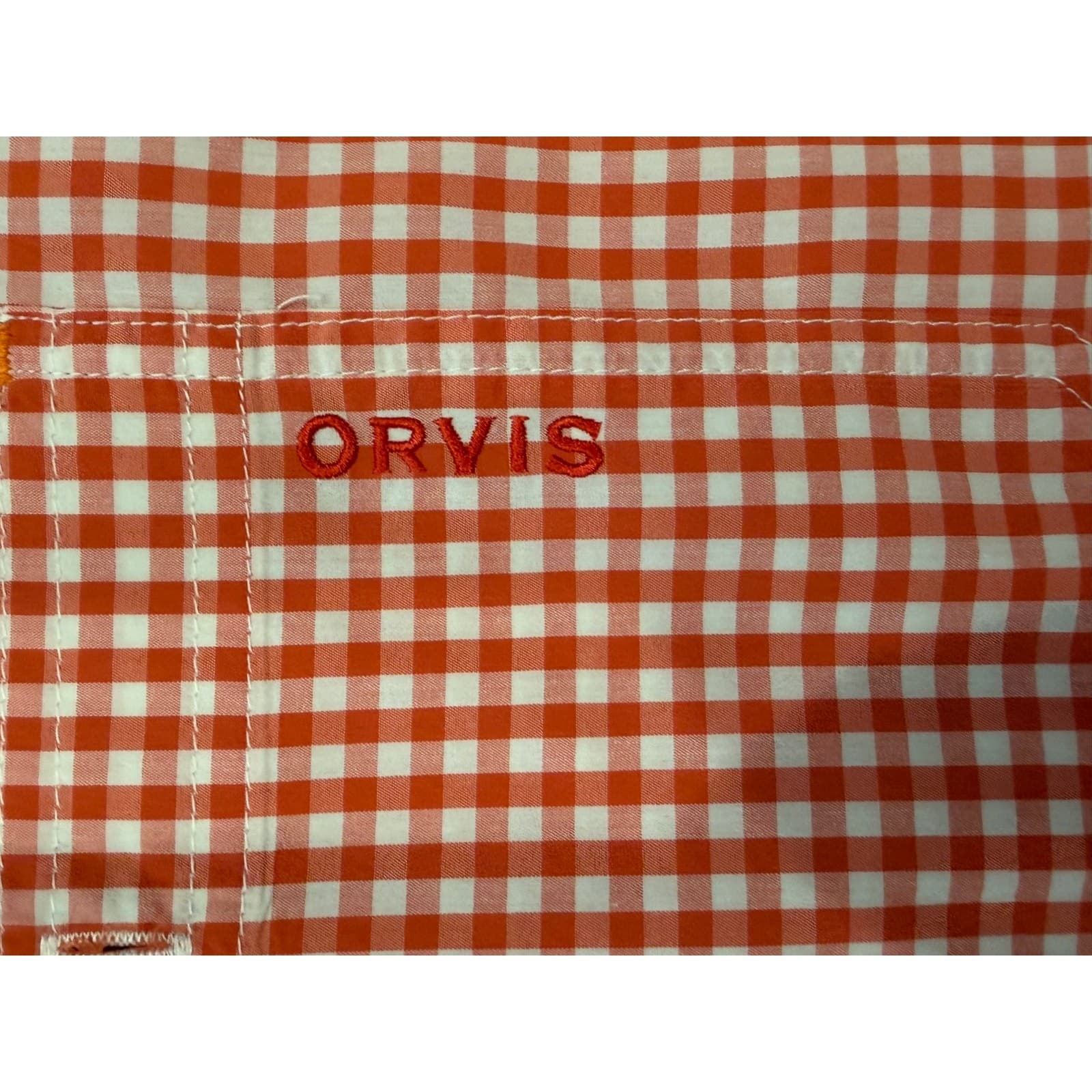 Orvis Active Fit XL Orange White Gingham Button Front Fishing Shirt Mens XL - Thumbnail 5