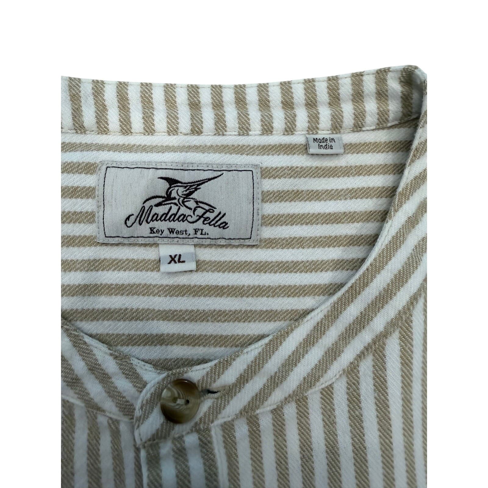 Madda Fella XL Tan White Stripe Long Sleeve Henley Shirt Cotton Key West - Thumbnail 5