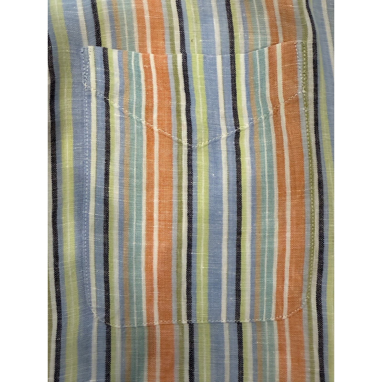 Jos. A. Bank XL 100% Linen Shirt Blue Orange Striped Short Sleeve Button Up - Thumbnail 7