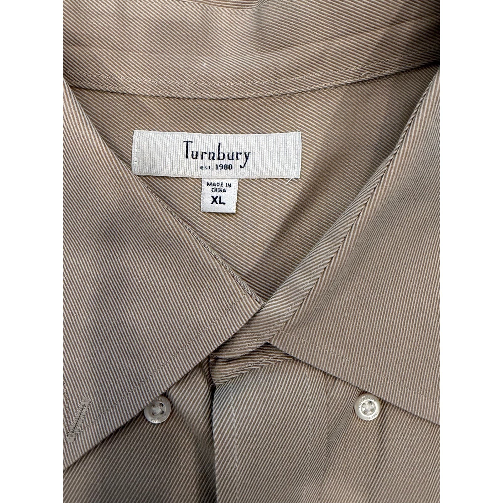 Turnbury XL Beige Tan Button Down Shirt Men's Long Sleeve 100% Cotton Twill - Thumbnail 4