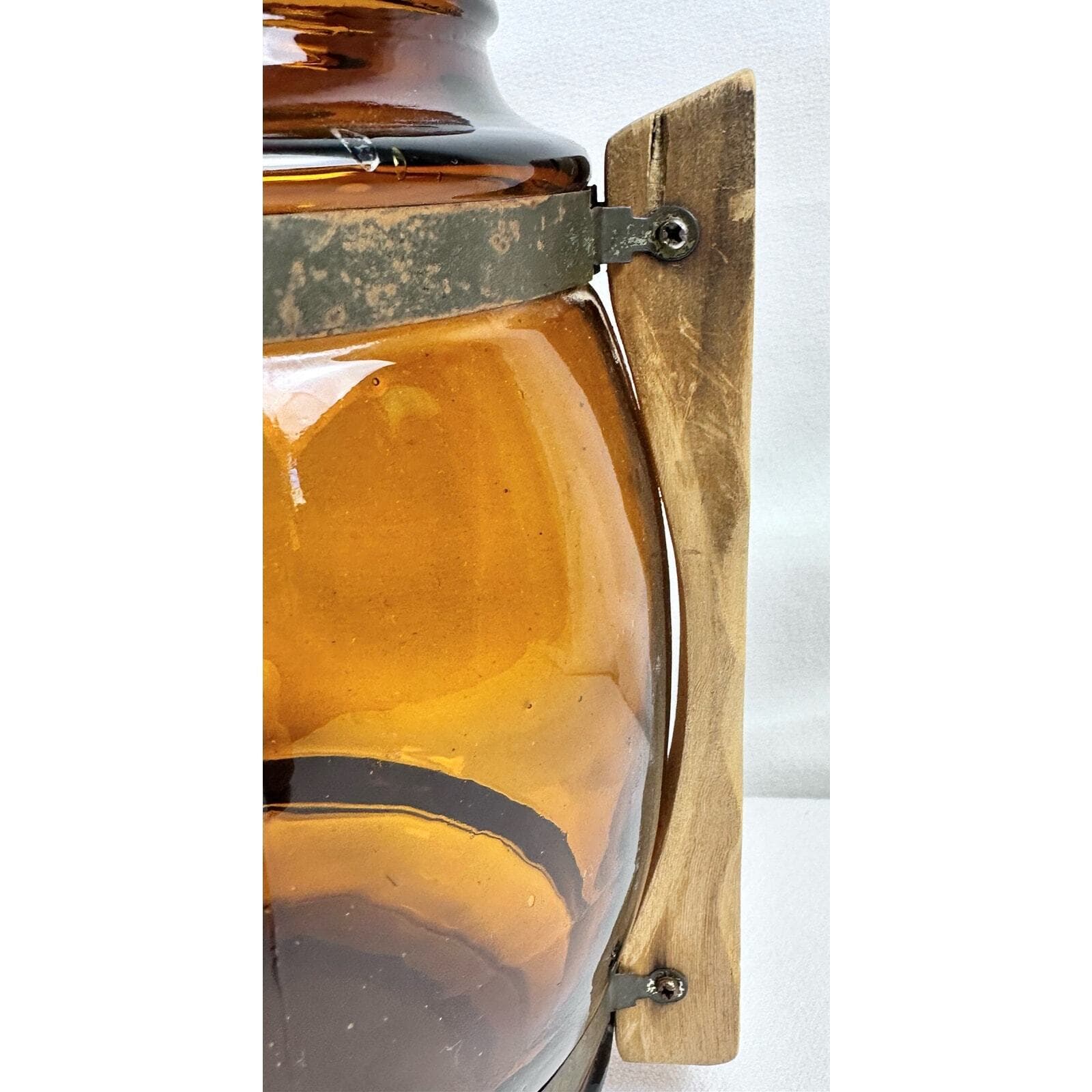 Brown Amber Snack Cookie Barrel Jar No lid Vintage - Thumbnail 4