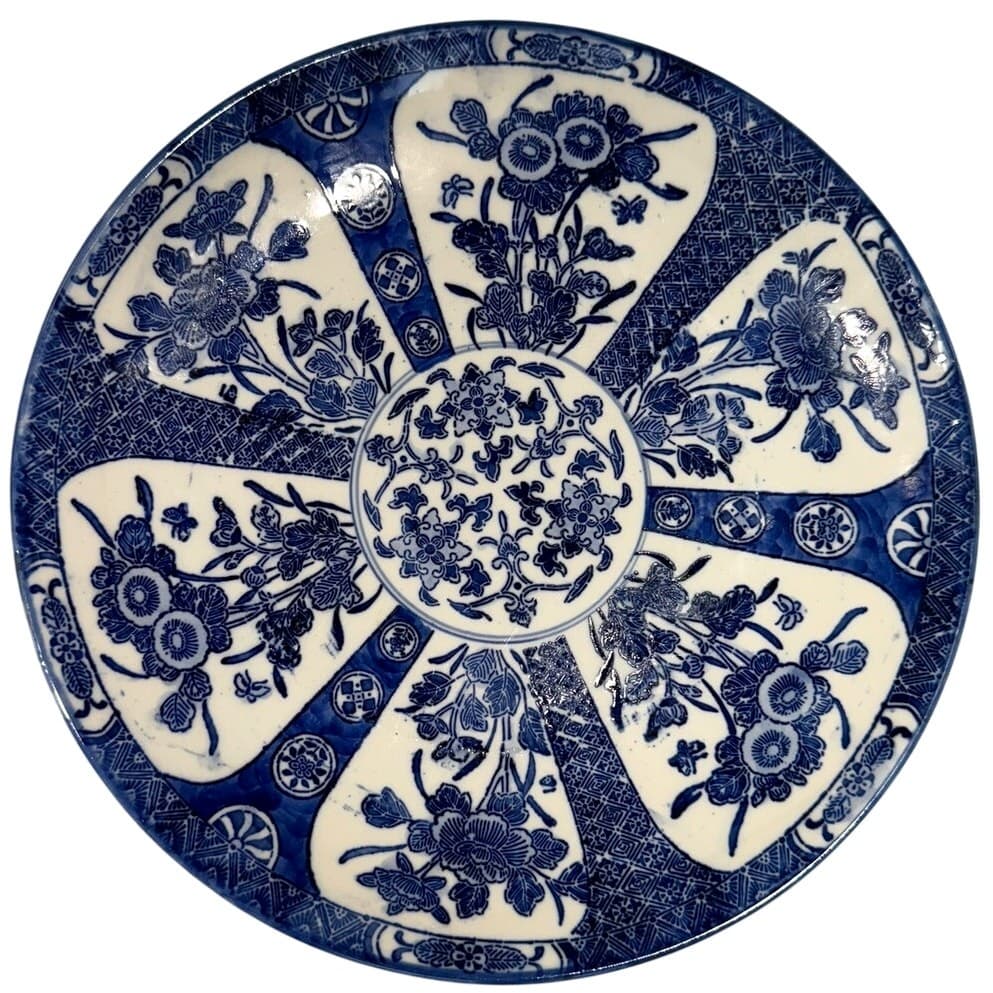 Antique Cauldon England Blue White Transferware Japonisme Floral Cabinet Plate - Thumbnail 4