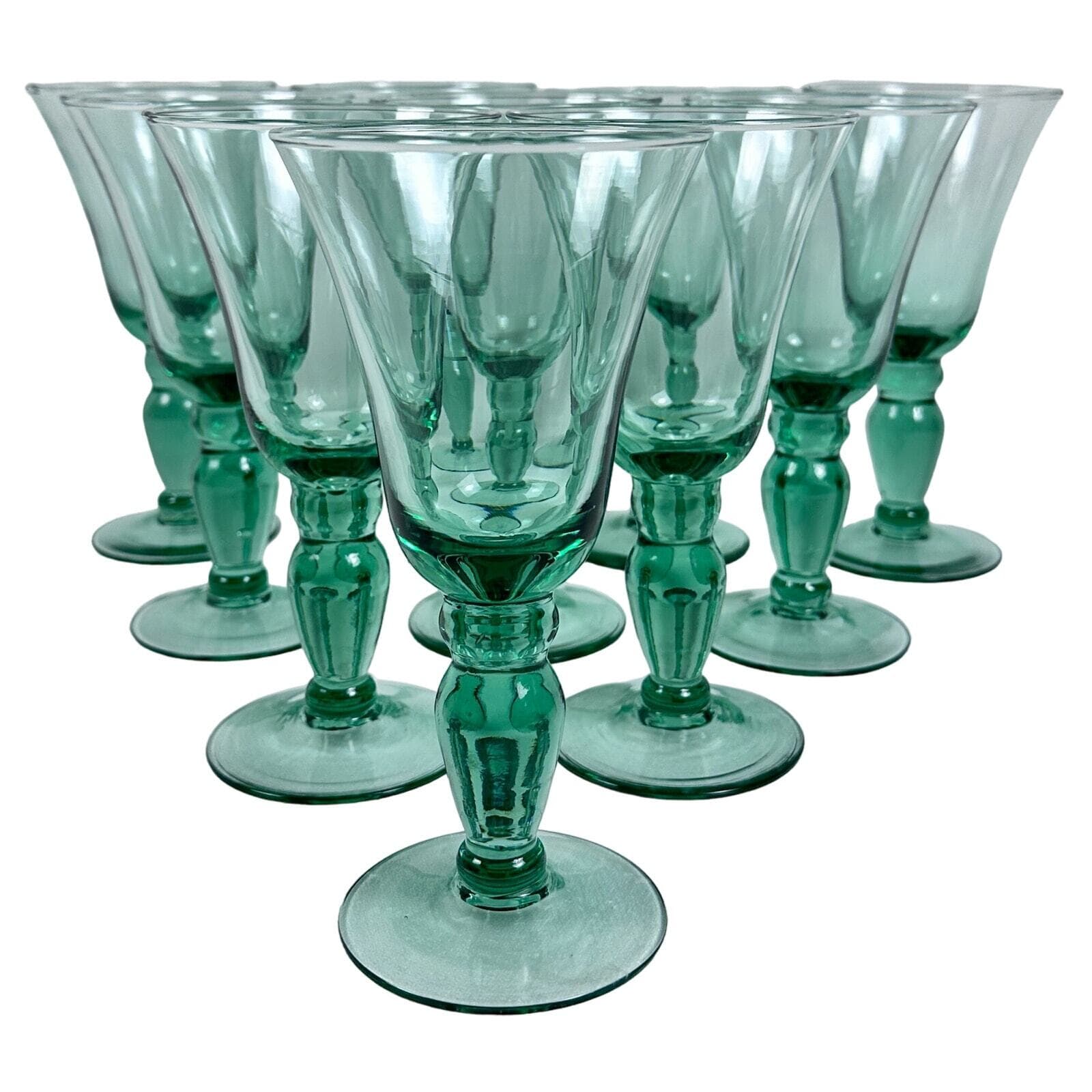 Mikasa Domain Green Glass Wine Goblets Vintage Rare Set of 10 Retired EX