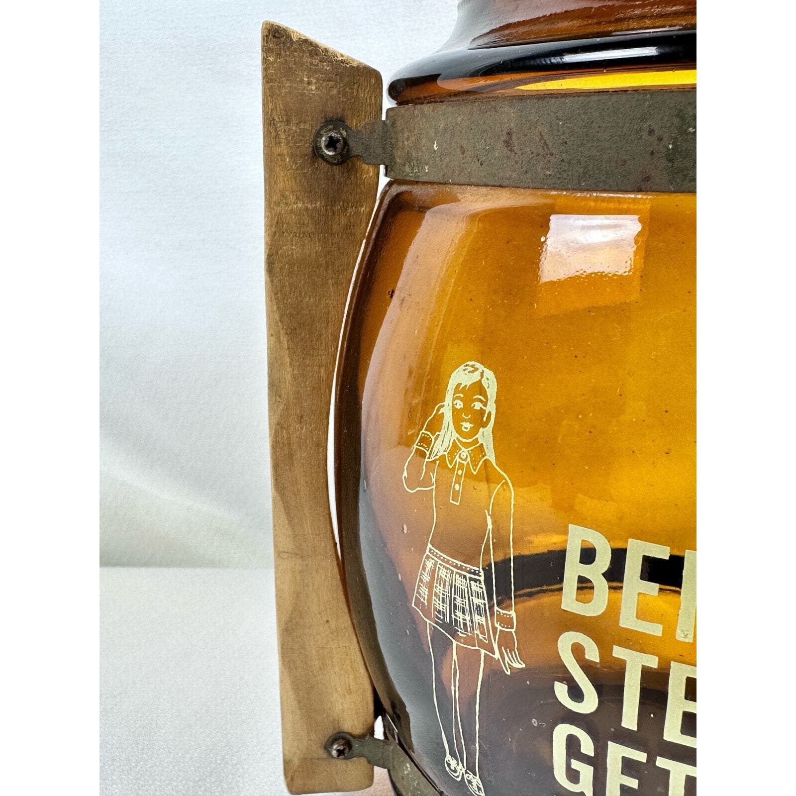Brown Amber Snack Cookie Barrel Jar No lid Vintage - Thumbnail 3