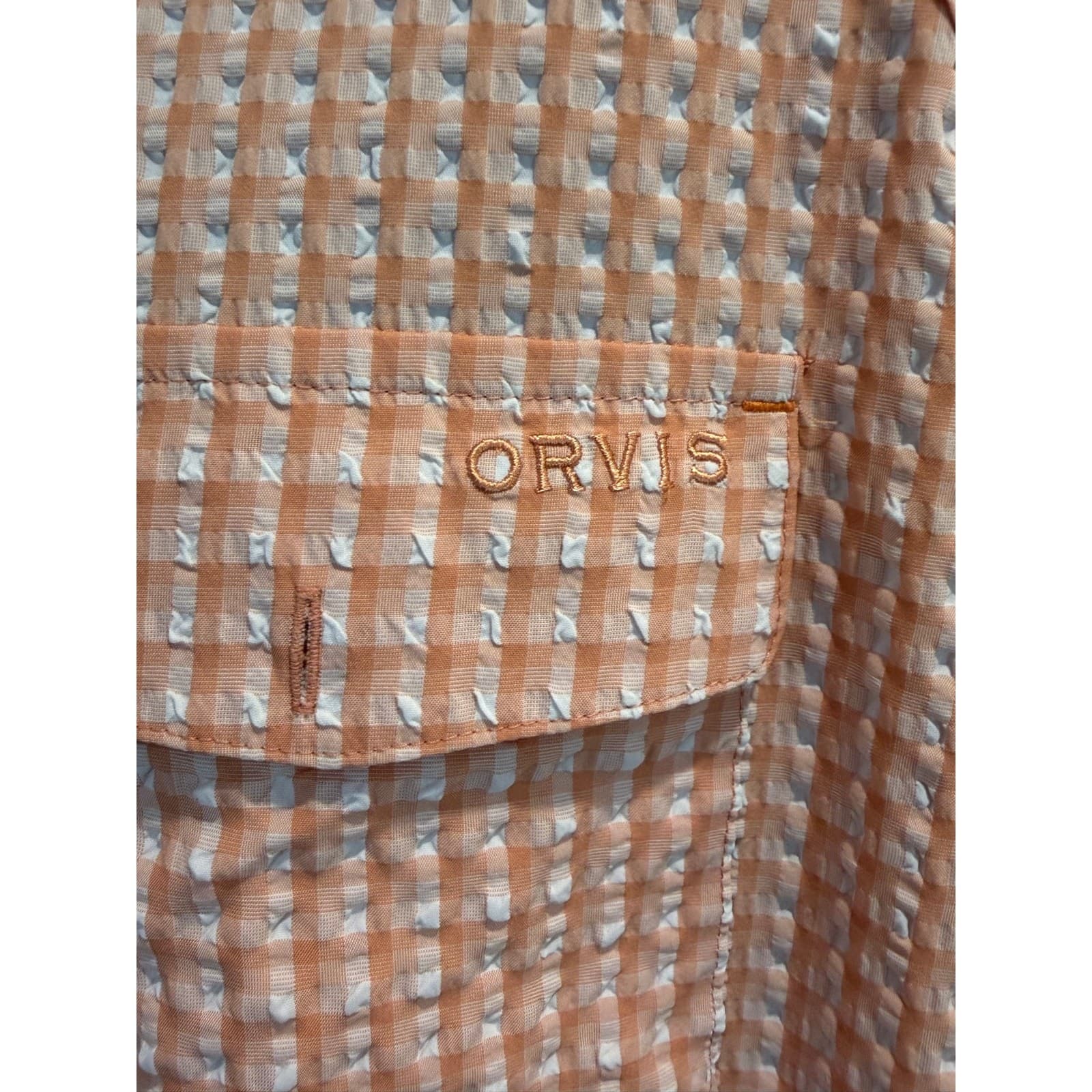 Orvis Active Fit XL Peach Seersucker Fishing Shirt Long Sleeve Vented Outdoor - Thumbnail 3