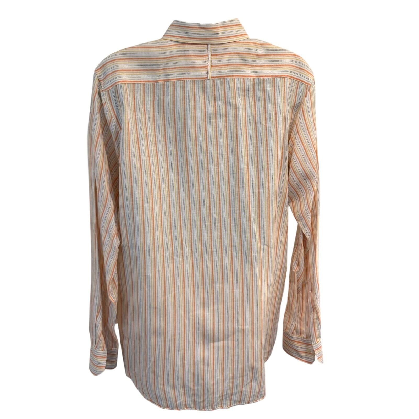 Banana Republic XL Linen Stripe Button Front Shirt Orange Yellow Long Sleeve - Thumbnail 3