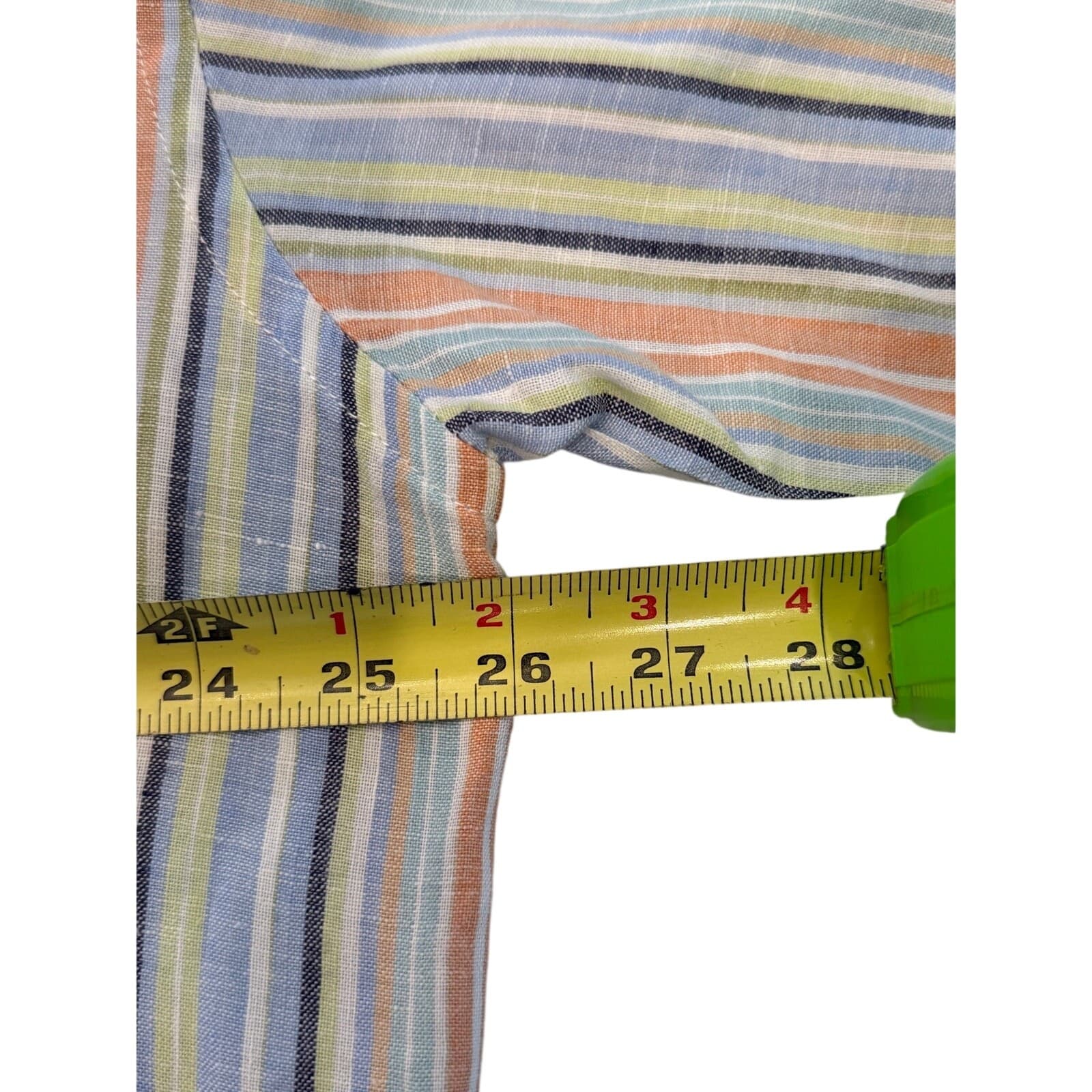 Jos. A. Bank XL 100% Linen Shirt Blue Orange Striped Short Sleeve Button Up - Thumbnail 4