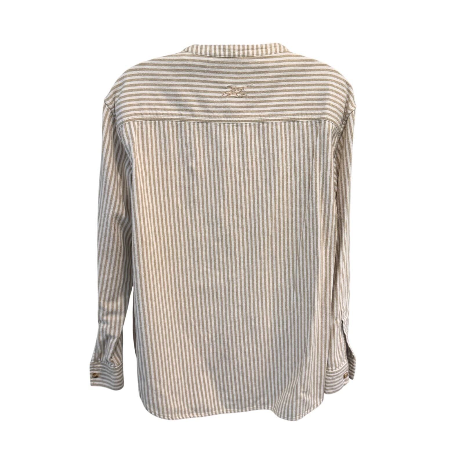 Madda Fella XL Tan White Stripe Long Sleeve Henley Shirt Cotton Key West - Thumbnail 3