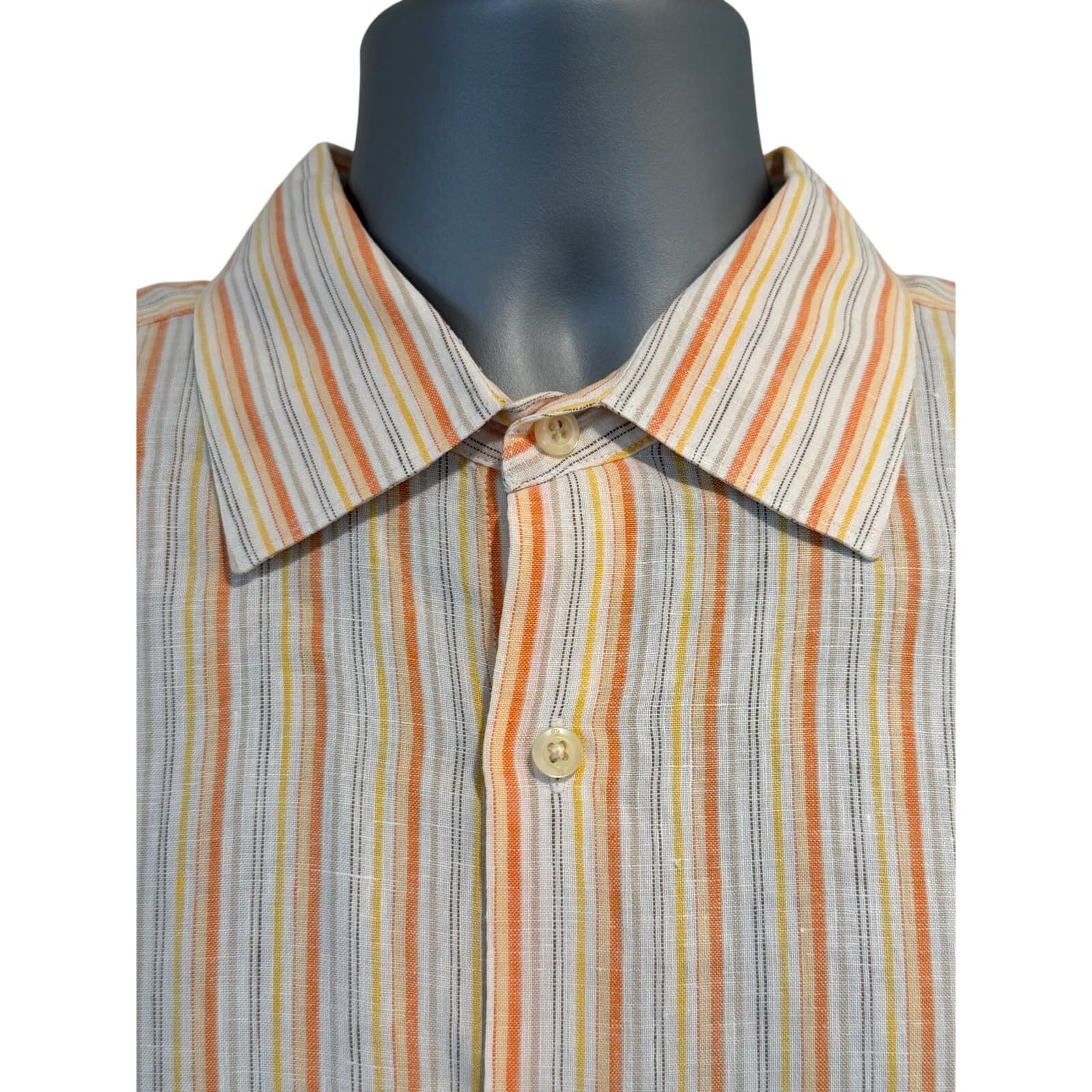 Banana Republic XL Linen Stripe Button Front Shirt Orange Yellow Long Sleeve - Thumbnail 2