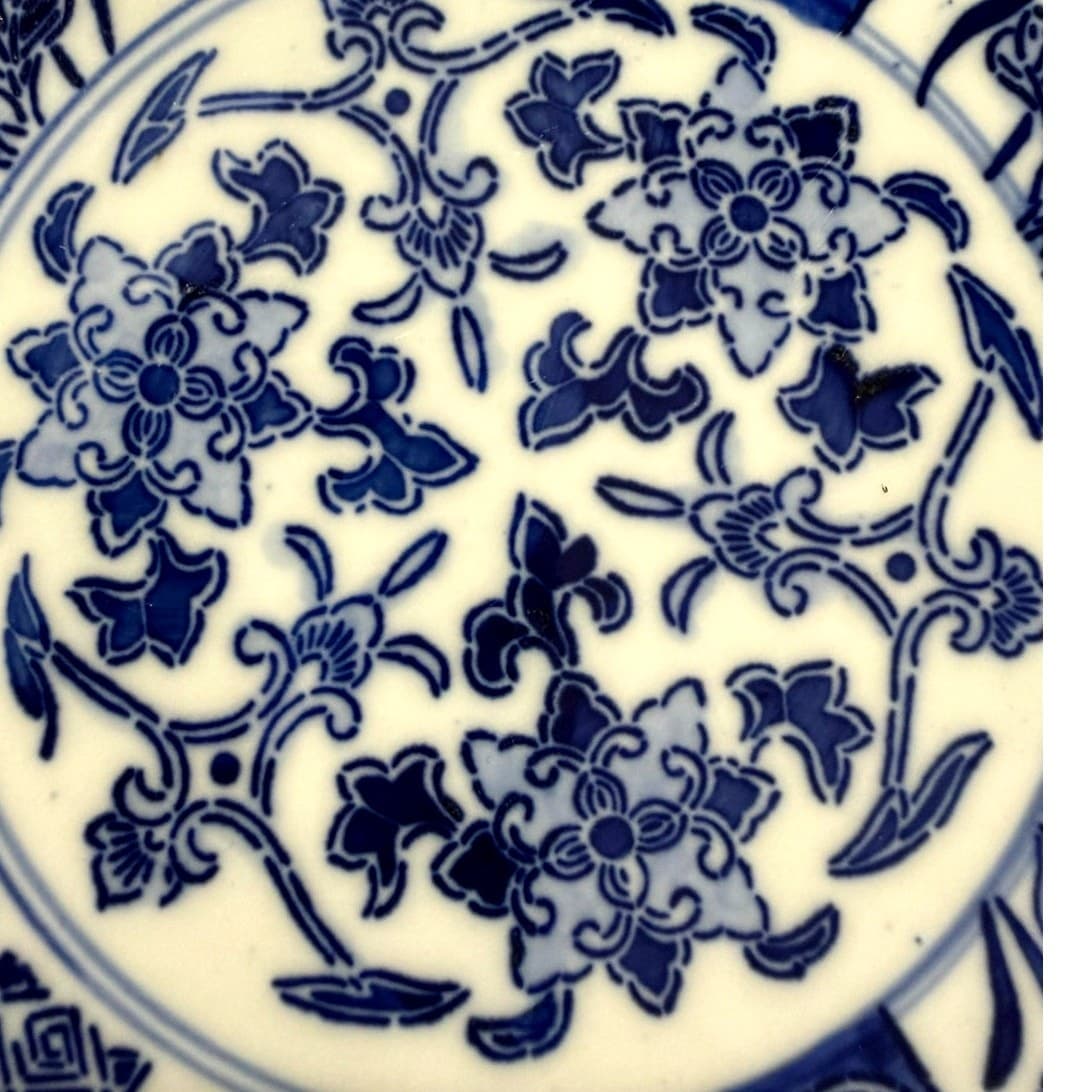 Antique Cauldon England Blue White Transferware Japonisme Floral Cabinet Plate - Thumbnail 6