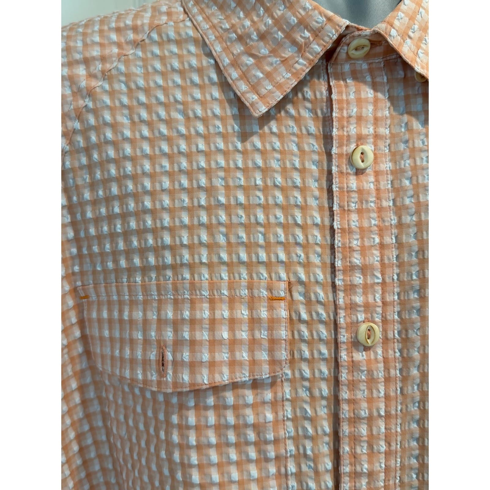 Orvis Active Fit XL Peach Seersucker Fishing Shirt Long Sleeve Vented Outdoor - Thumbnail 2
