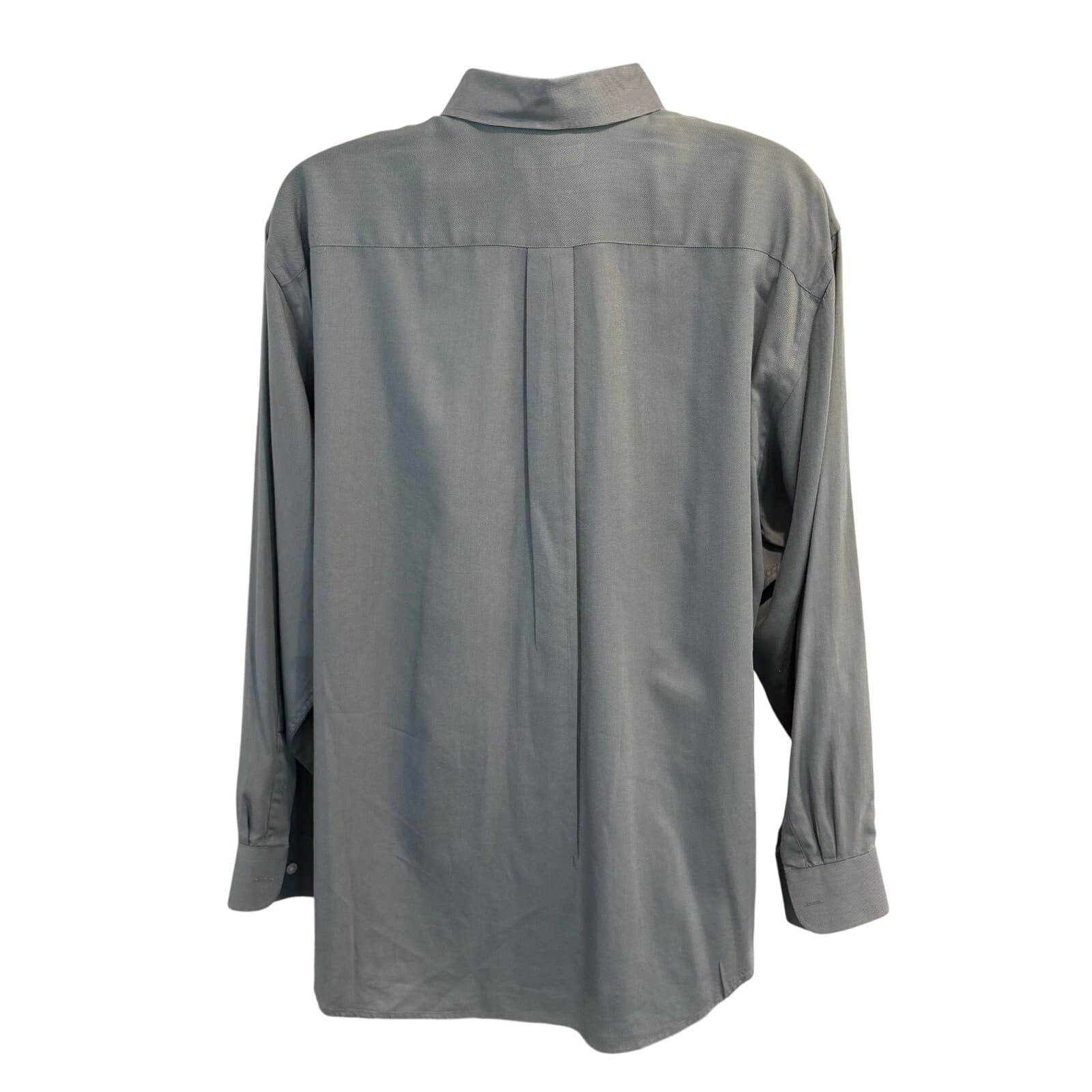 Turnbury XL Gray Twill Button Down Shirt Men's 100% Cotton Long Sleeve Pocket - Thumbnail 3