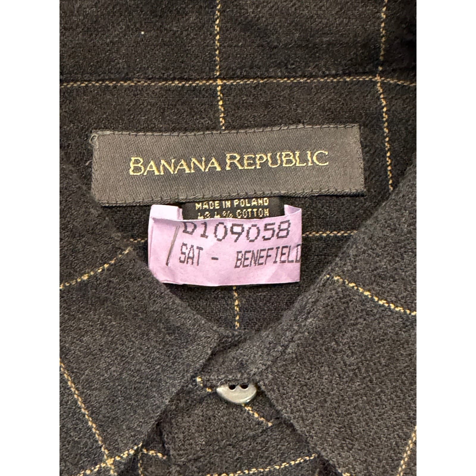 Banana Republic Mens Large Gray Windowpane Flannel Button Front Shirt L - Thumbnail 4