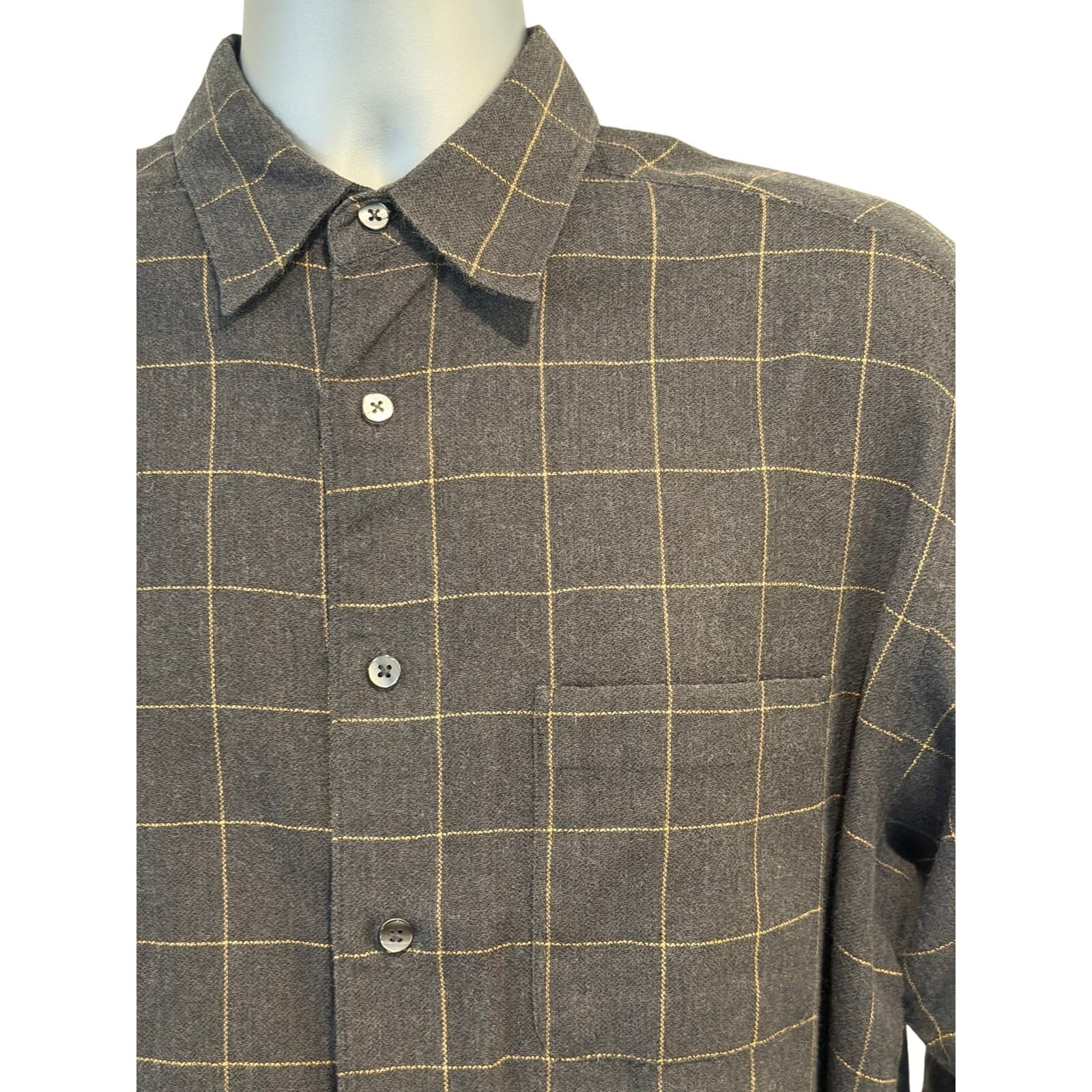 Banana Republic Mens Large Gray Windowpane Flannel Button Front Shirt L - Thumbnail 2