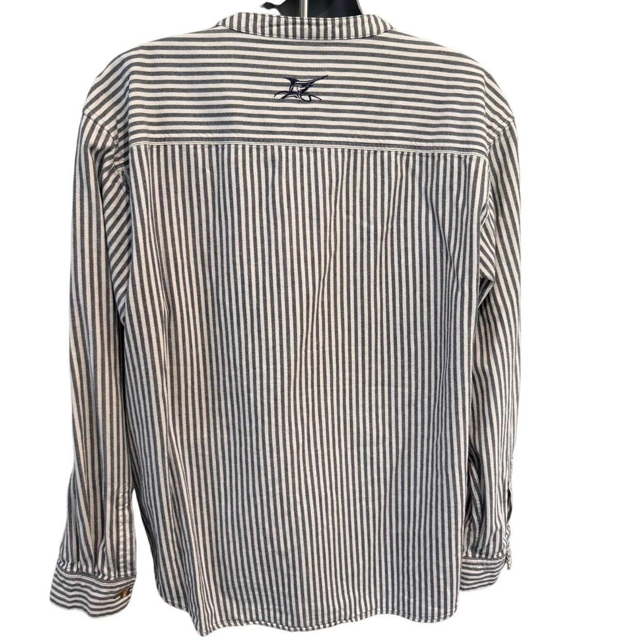 Madda Fella Men's XL Black White Striped Henley Shirt 100% Cotton Long Sleeve - Thumbnail 3