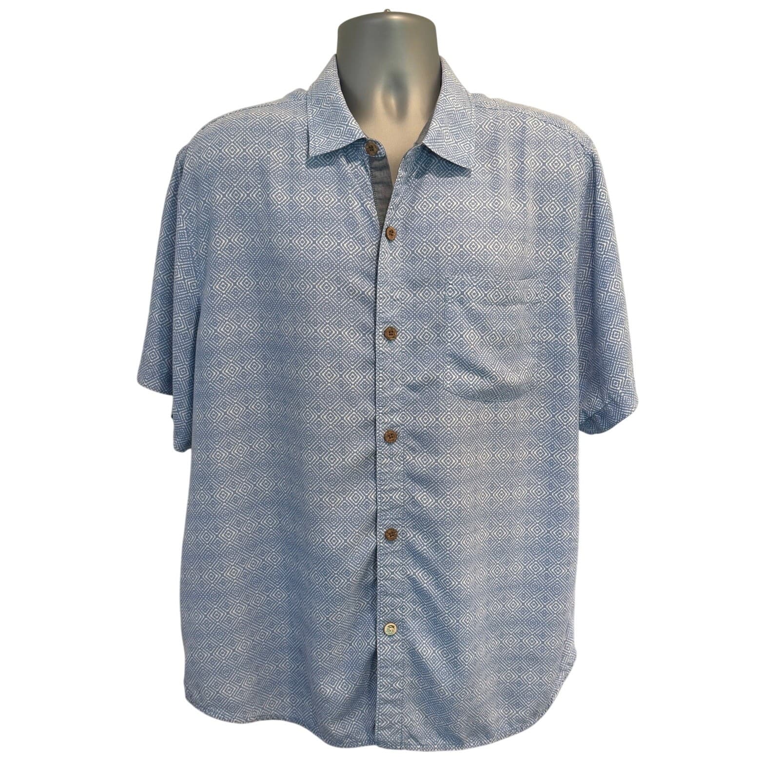 Tommy Bahama Coconut Point Blue Geometric Camp Shirt XL Tencel Modal Aloha