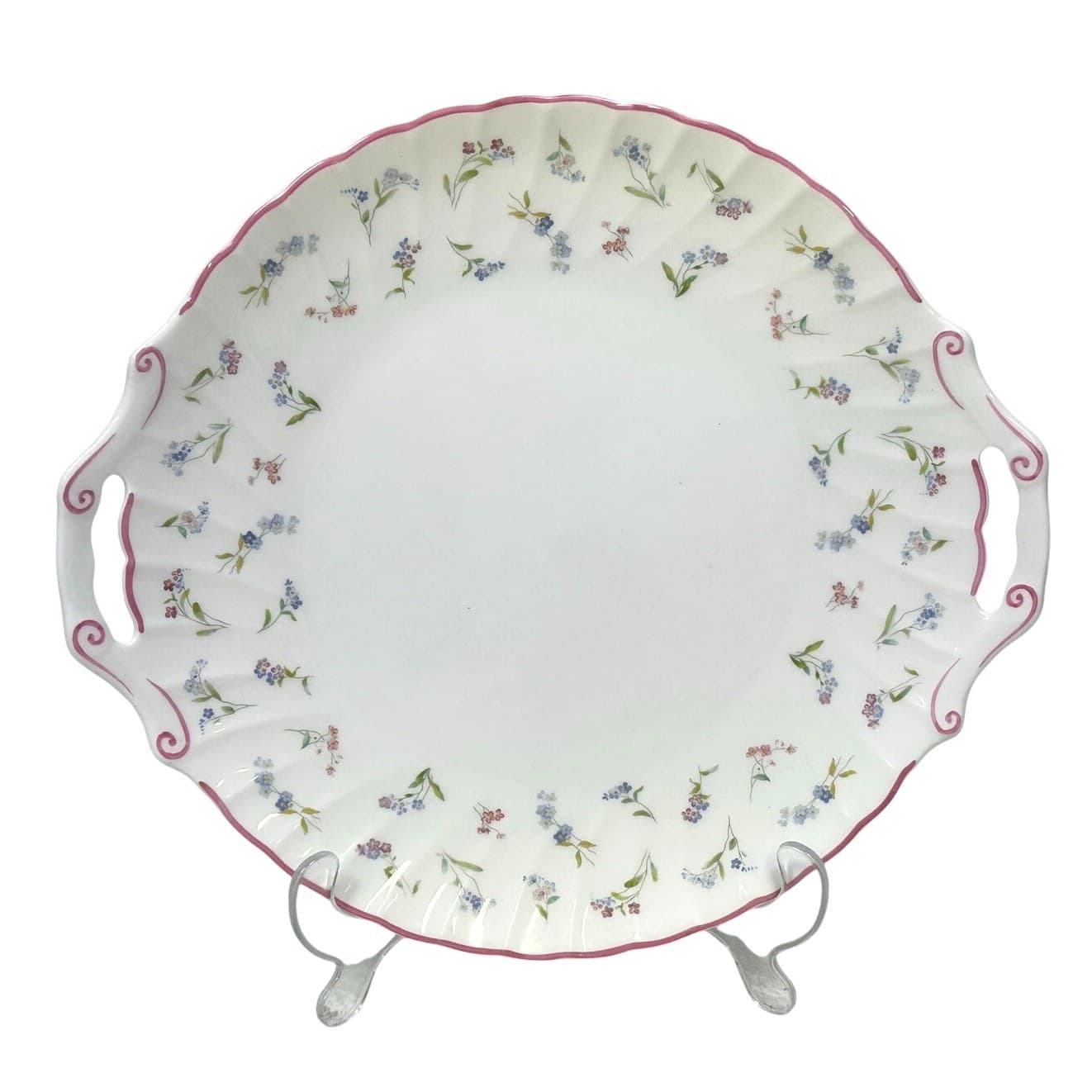 Royal Worcester England Retired 'Forget Me Not' 12" Handled Cake Plate