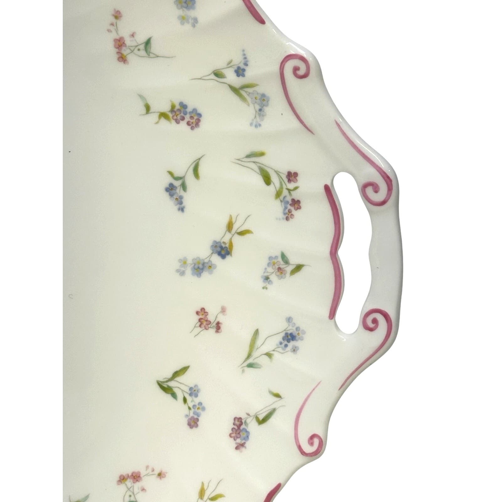 Royal Worcester England Retired 'Forget Me Not' 12" Handled Cake Plate - Thumbnail 4