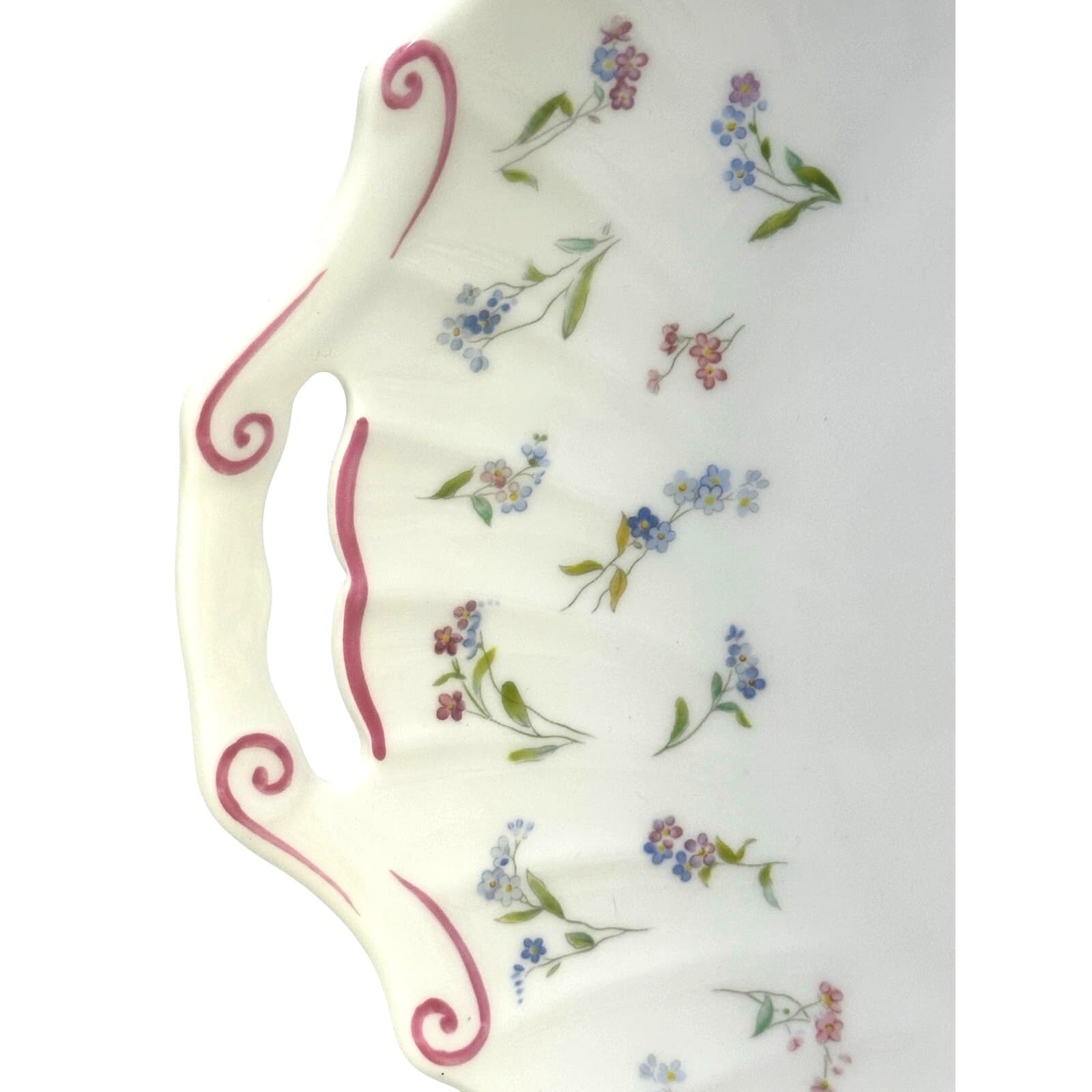 Royal Worcester England Retired 'Forget Me Not' 12" Handled Cake Plate - Thumbnail 2